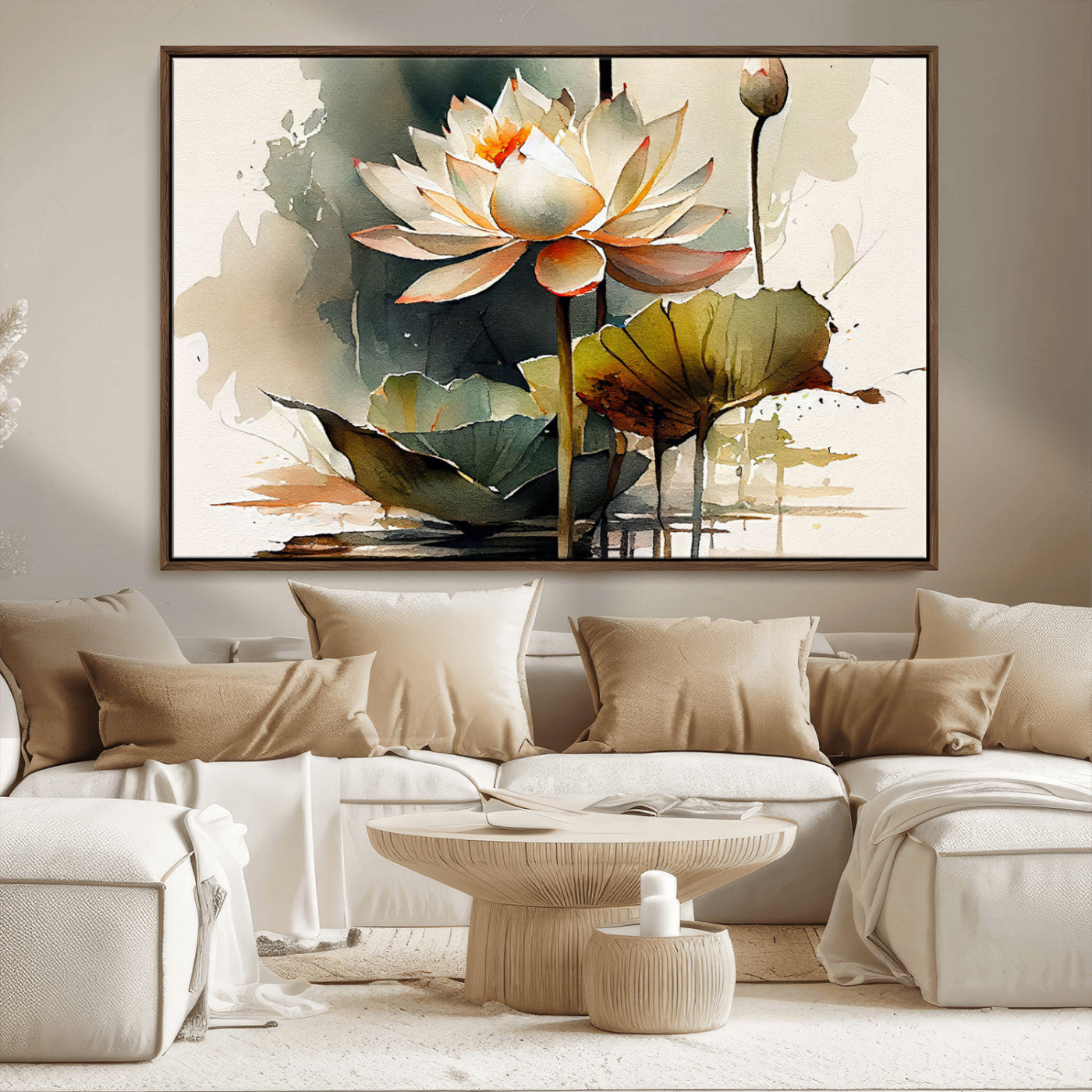 MGV-FC-36X24 - Lotus Flower Watercolor Canvas Print – A Symbol of Serenity and Growth, Captured in Soft Watercolors – Contemporary Wall Art for Tranquil Spaces