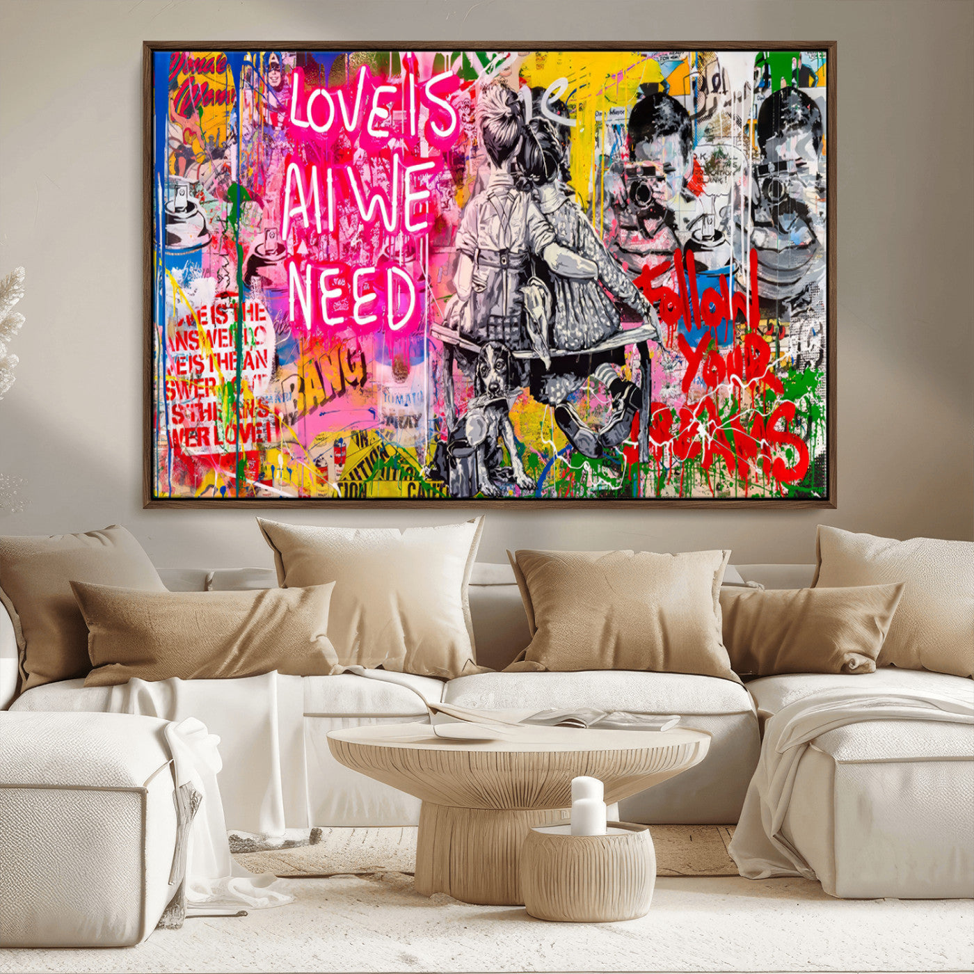 MGV-FC-36X24 - Follow Your Dreams & Love is All We Need Graffiti Street Art Triptych | 3-Panel Colorful Urban Wall Art for Living Room, Office, Loft Graffiti Wall Art Print