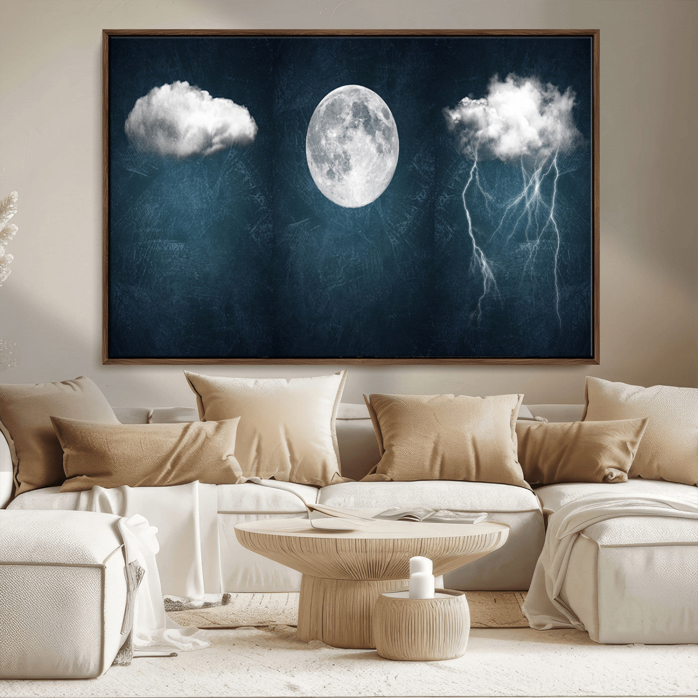 -3 Piece Indigo Cloud Wall Art, Thunderstorm Moon Cloud Artworks
