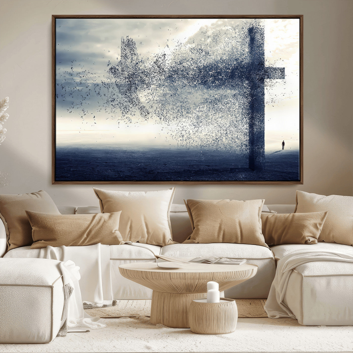 MGV-FC-36X24 - Jesus and the Fading Cross Wall Art Print – Symbol of Faith, Christian Wall Art Canvas Print, Framed and Ready to Hang