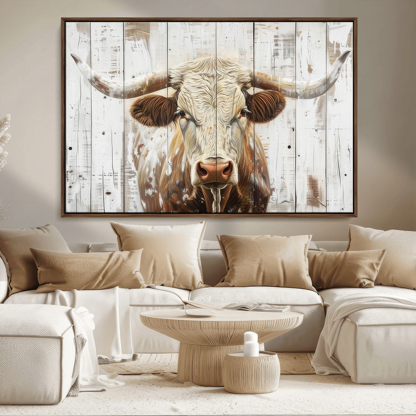 -Rustic Longhorn Bull Wall Art Canvas Set – Western-Inspired Farmhouse Décor - Ready to Hang