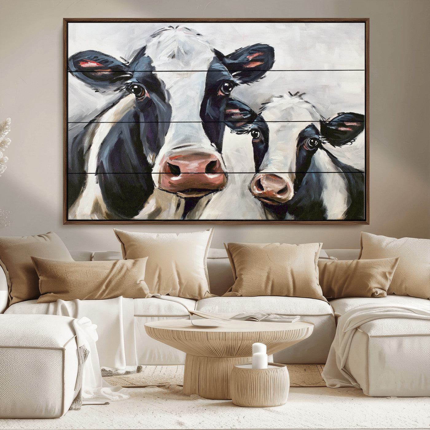 28934-MGV-FC-36X24_Walnut-Vintage Baby and Mom Cattle Wall Art Canvas Print