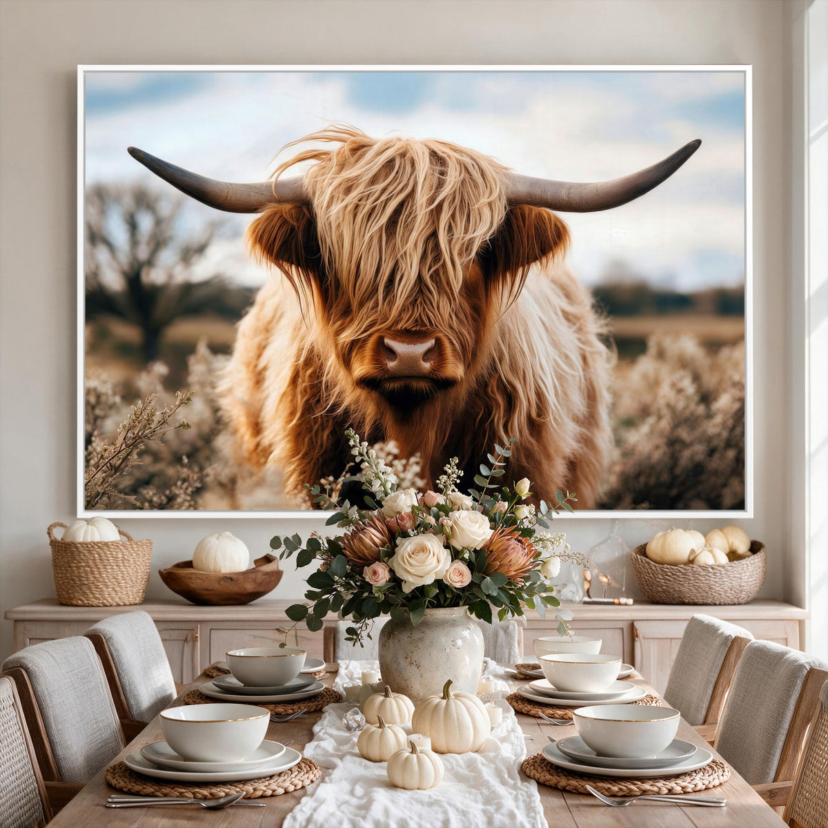 55903-_Poster-30x20 - Scottish Cow Longhorn Wall Art Canvas Print