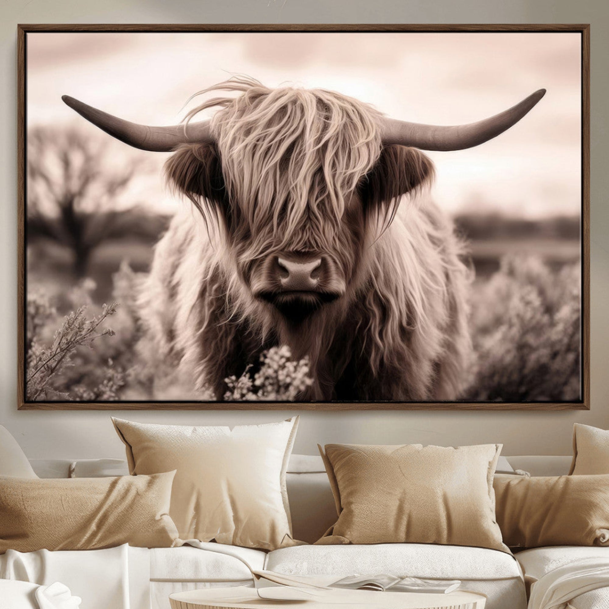 55903-MGV-FC-36X24_Walnut-Scottish Cow Longhorn Wall Art Canvas Print