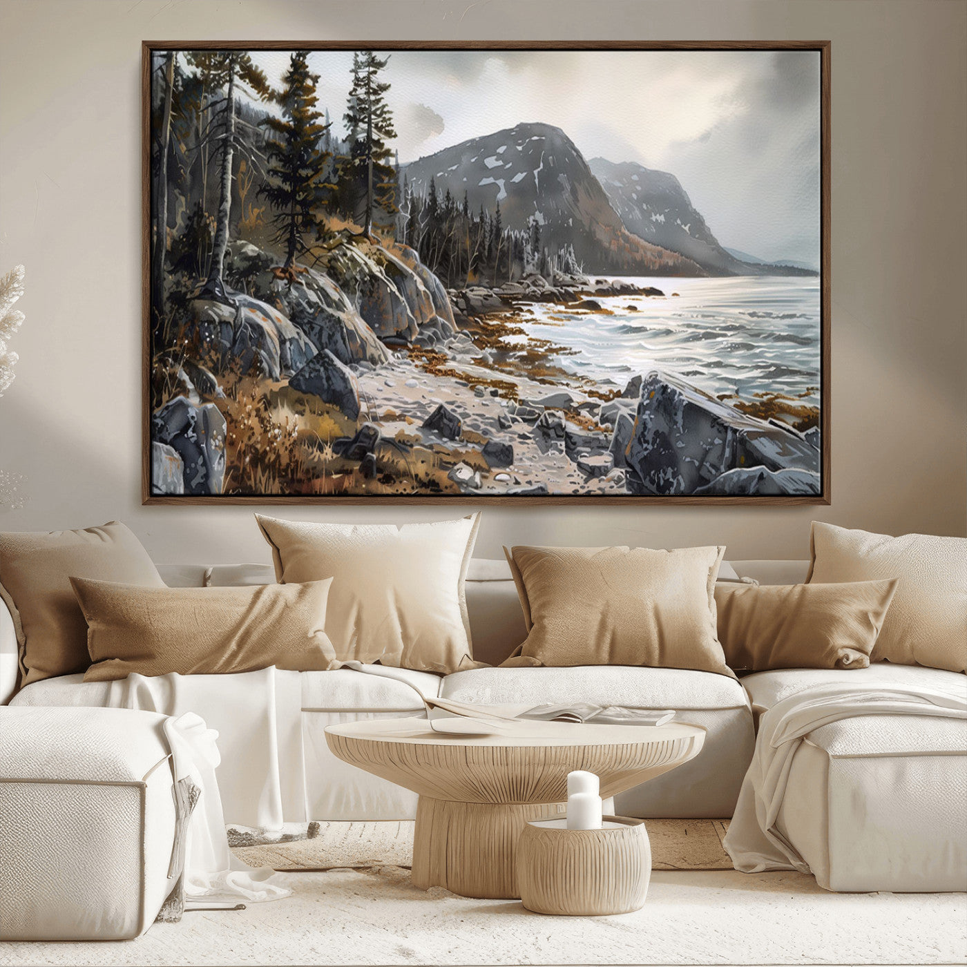 -Serene Coastal View of Acadia National Park - Stunning 3-Panel Wall Art Canvas Print, Framed, Ready