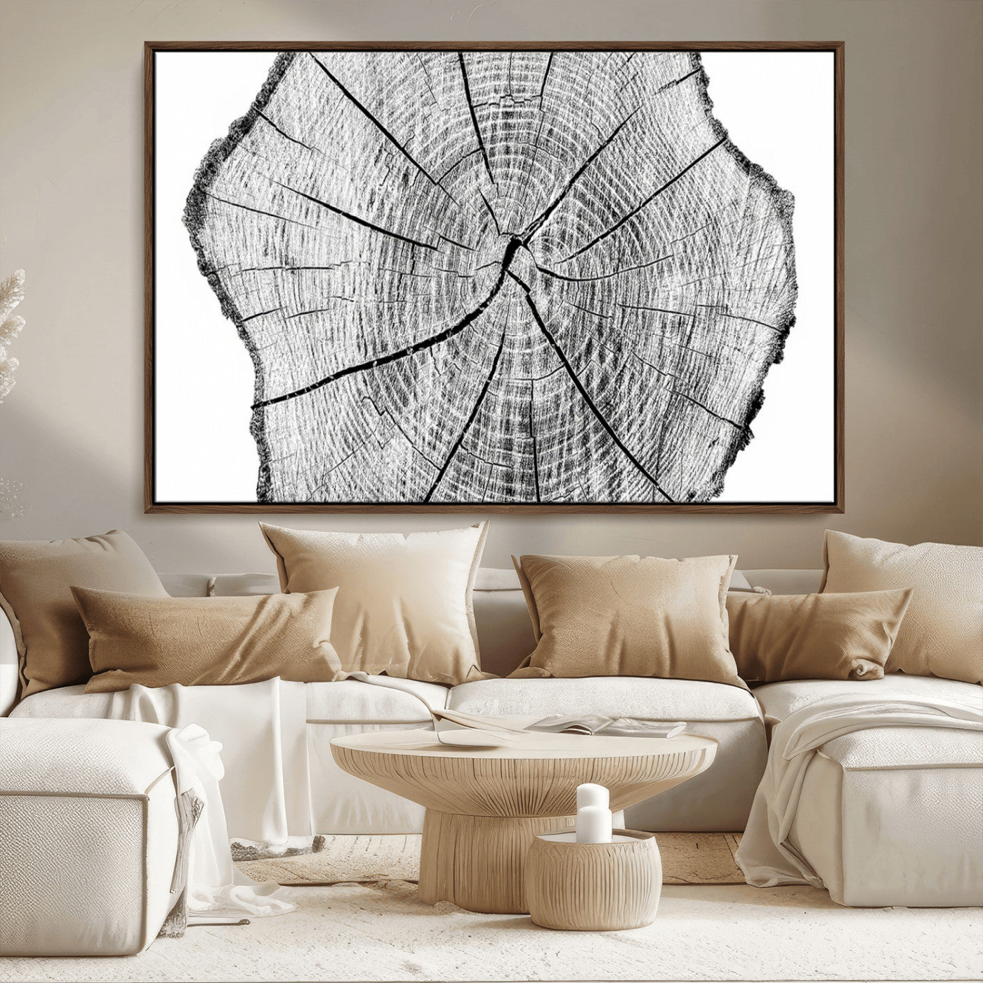 98709-MGV-FC-36X24_Walnut-Rustic Tree Ring Wall Art Canvas Print – Framed and Ready to Hang – Perfect for Nature-Inspired and
