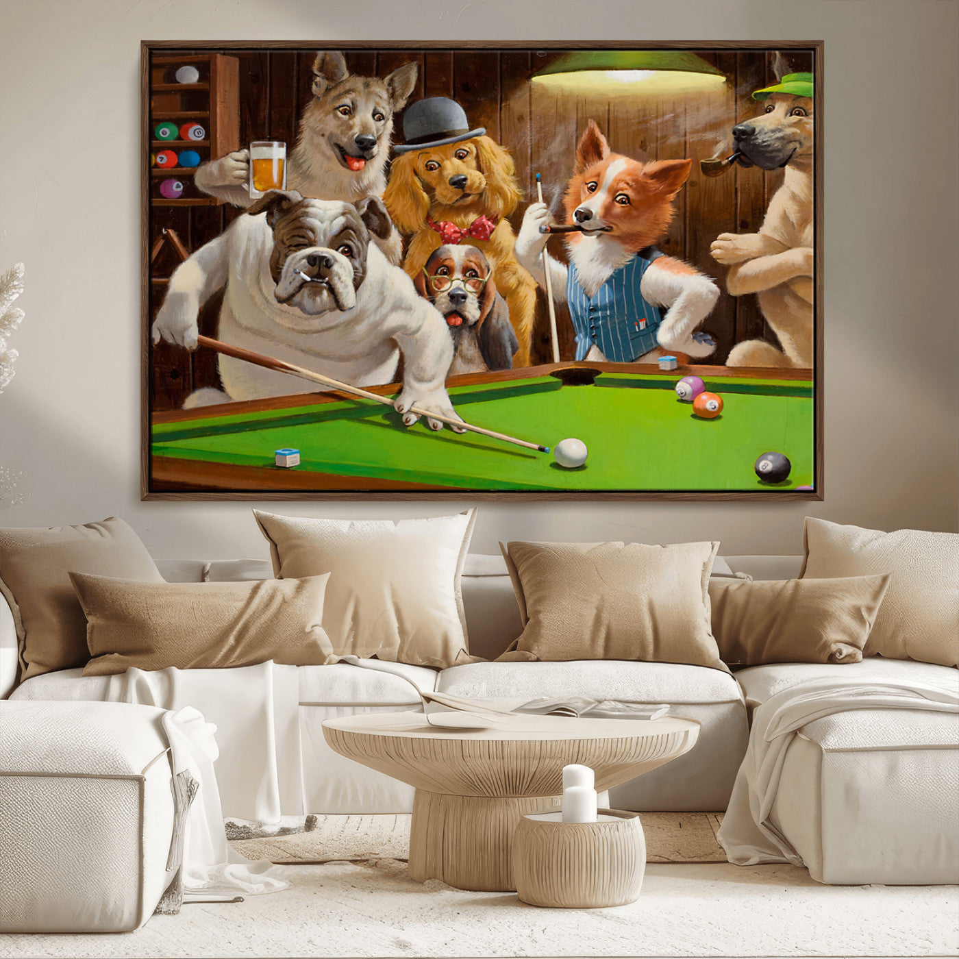 MGV-FC-36X24 - Dogs Playing Pool Canvas Wall Art Funny Gifts Dog Print