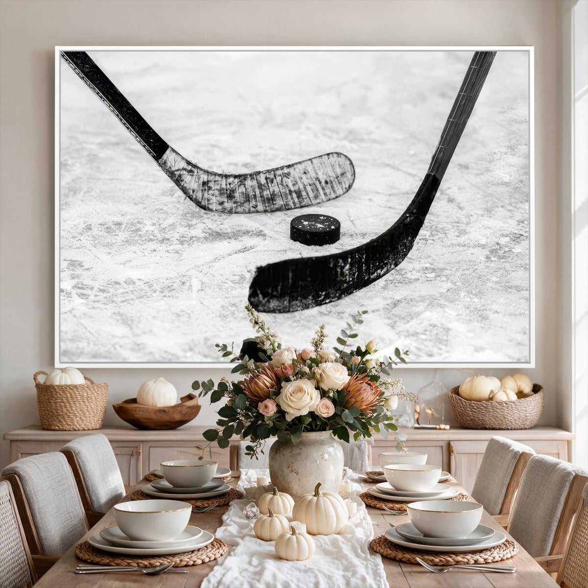82900-MGV-CV-36X24 - Winter Ice Hockey Sport Canvas Wall Art Print, Hockey Wall Decor