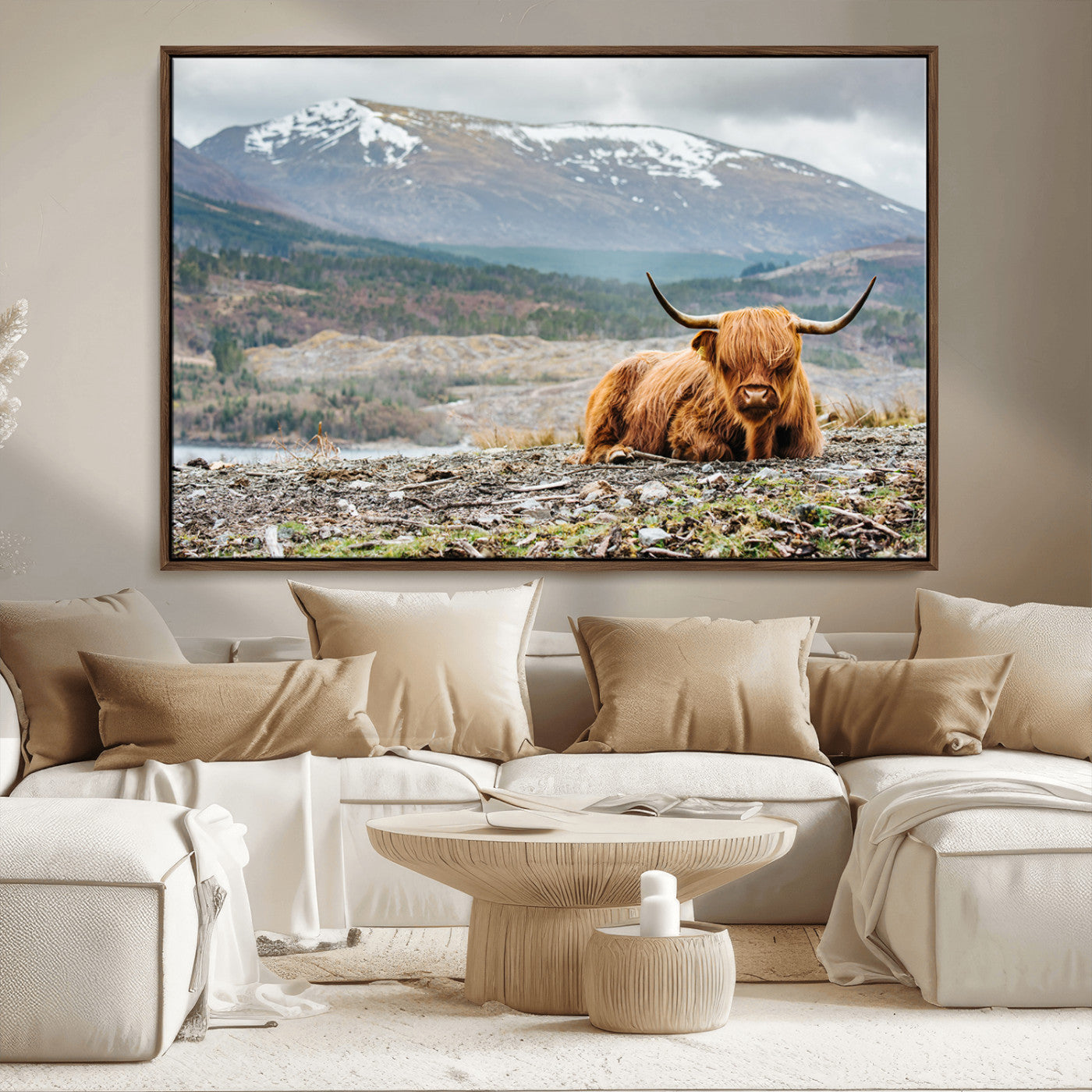 80252-MGV-FC-36X24_Walnut-Highland Cow Horn Farm Wall Art Canvas Print