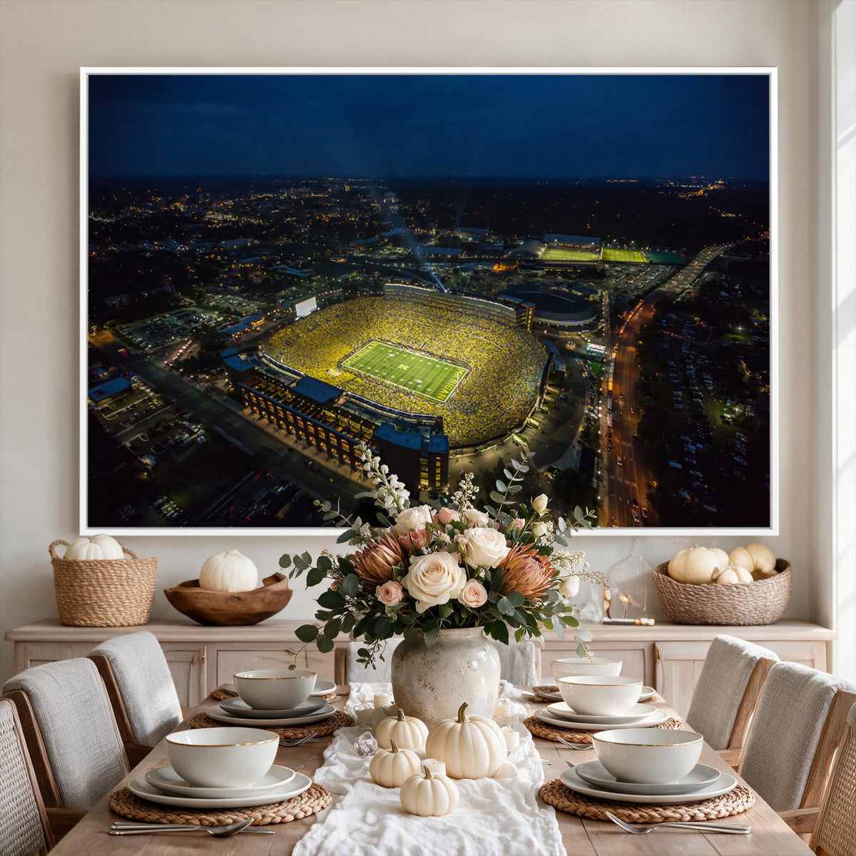 33588-MGV-CV-36X24 - Michigan Stadium Night Game Wall Art | Sports Arena Aerial View Canvas