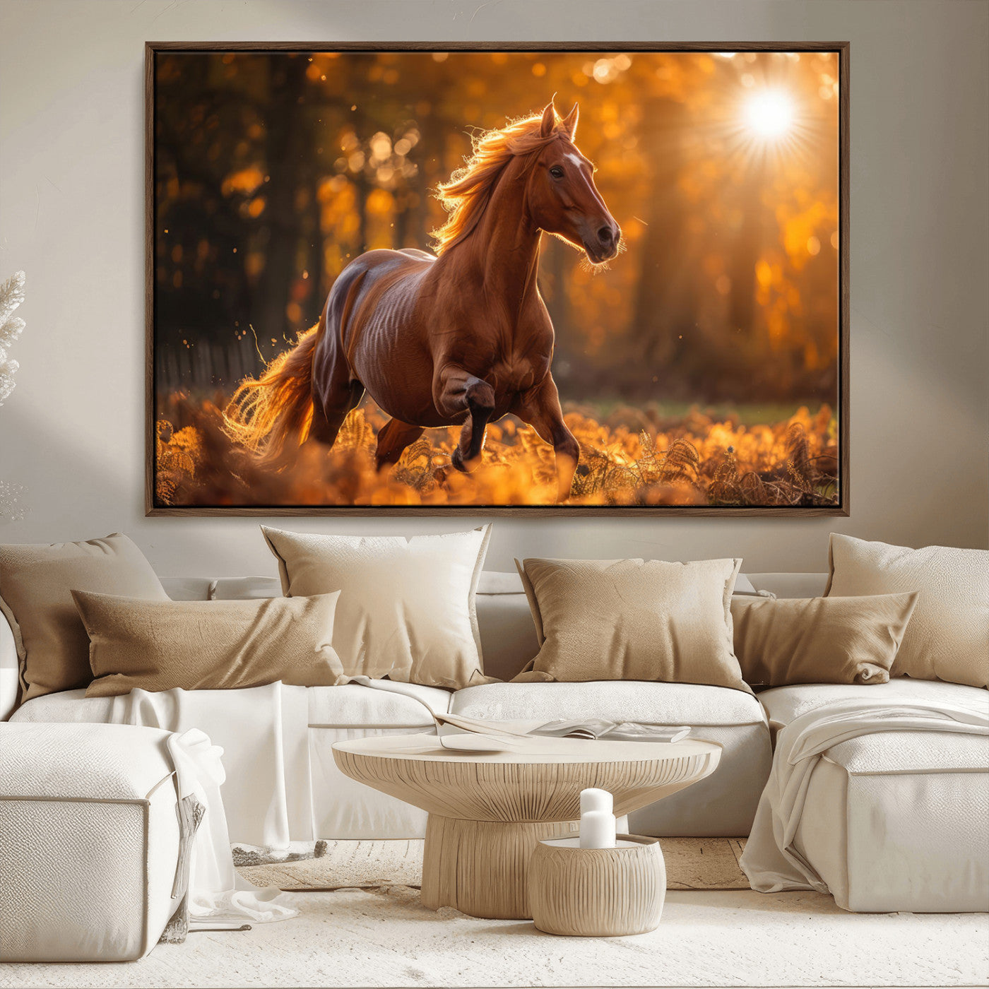 92144-MGV-FC-36X24_Walnut-Running Horse Sunset Forest Wall Art Canvas Print