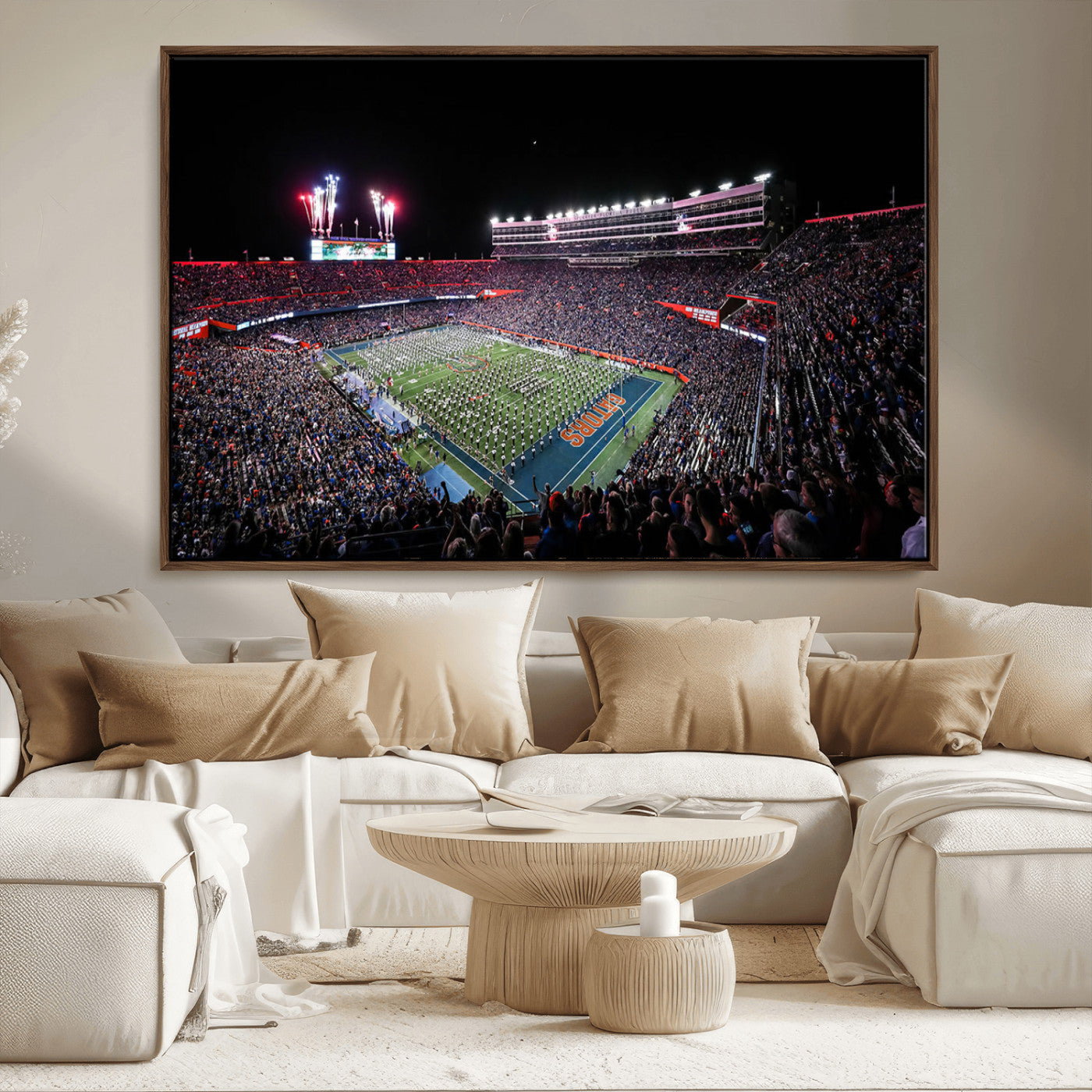MGV-FC-36X24 - Ben Hill Griffin Stadium Night Game Triple Canvas Wall Art - Florida Gators Football Match