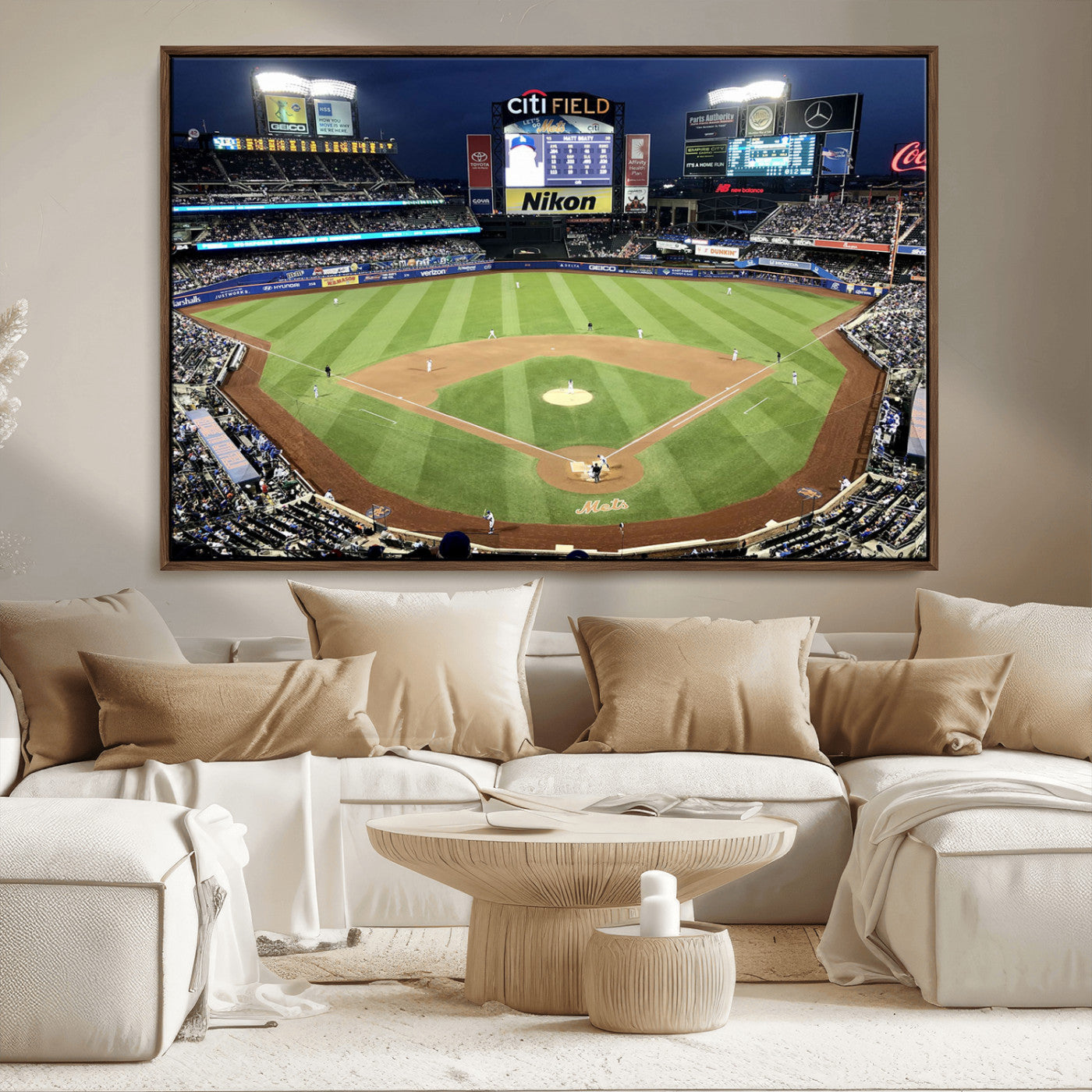 MGV-FC-36X24 - Citi Field Wall Art Print | 3-Panel New York Mets Baseball Stadium Canvas Print | Framed Sports Decor for Living Room, Man Cave, or Office Decor