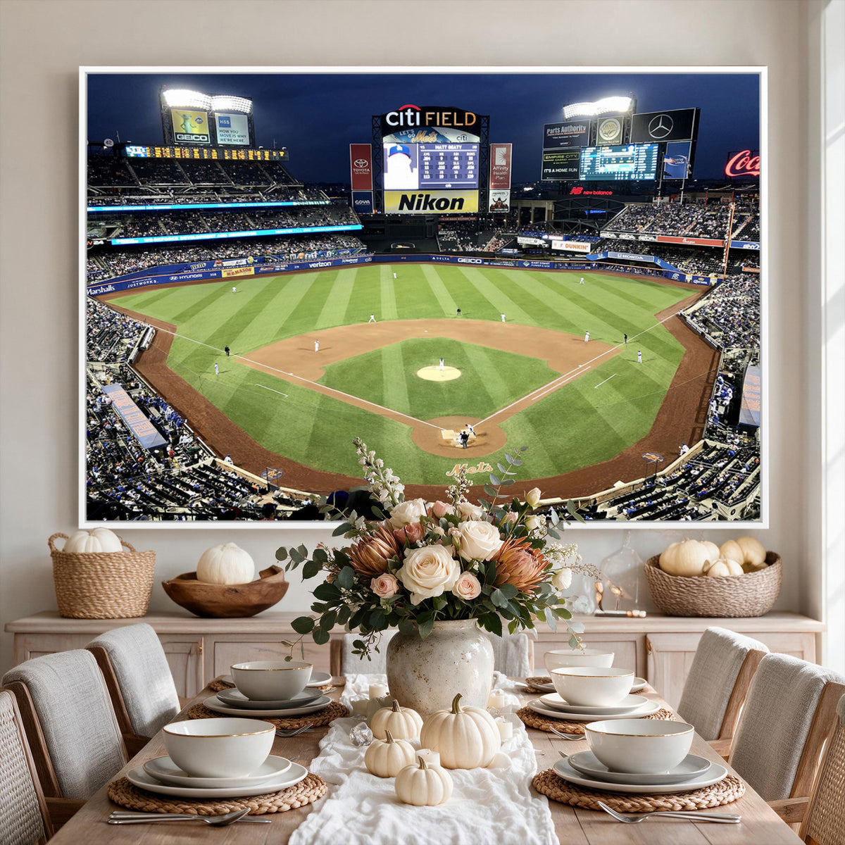 87666-MGV-CV-36X24 - Citi Field Wall Art Print | 3-Panel New York Mets Baseball Stadium Canvas Print | Framed Sports