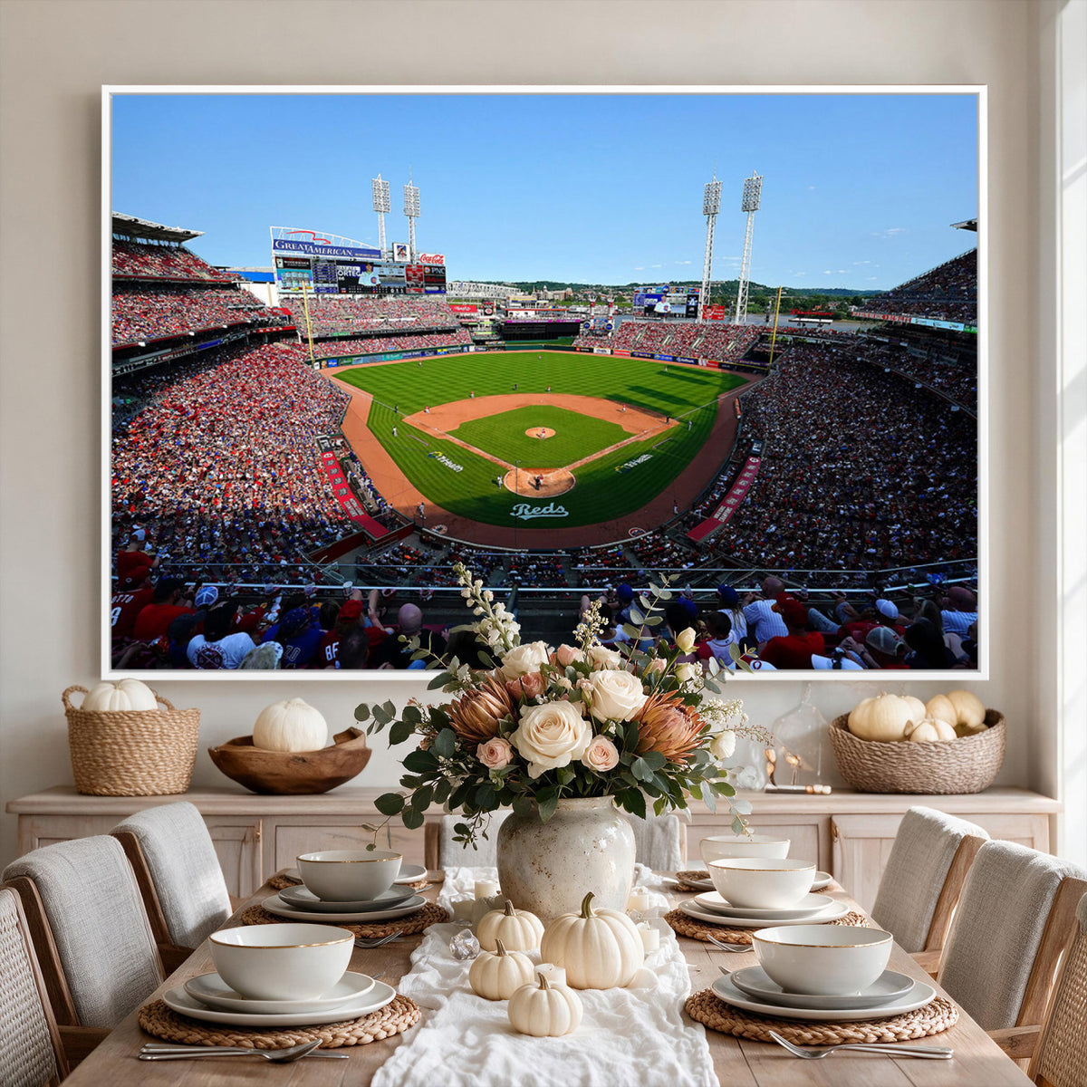 90998-MGV-CV-36X24 - Cincinnati Reds Baseball Canvas Print | Great American Ball Park Stadium Wall Art