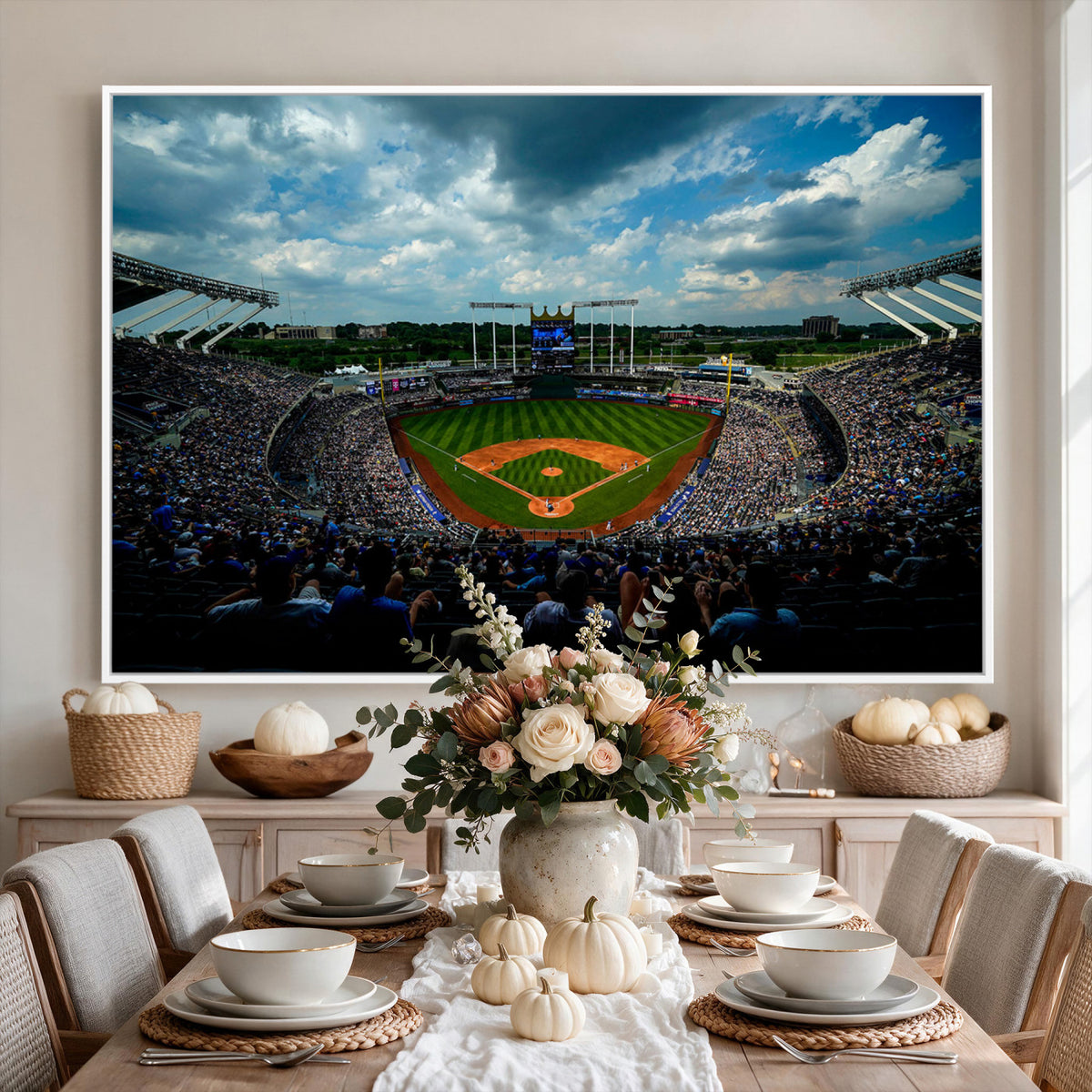 37127-MGV-CV-36X24 - 3-Panel Kauffman Stadium Wall Art Print | Large Kansas City Royals Baseball Canvas