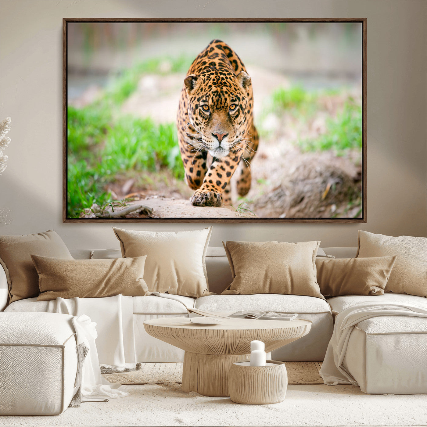 MGV-FC-36X24 - Leopard on the Prowl - Stunning Large Framed Canvas Wall Art for Living Room, Bedroom, or Office Décor, Vibrant Wildlife Print, Ready to Hang