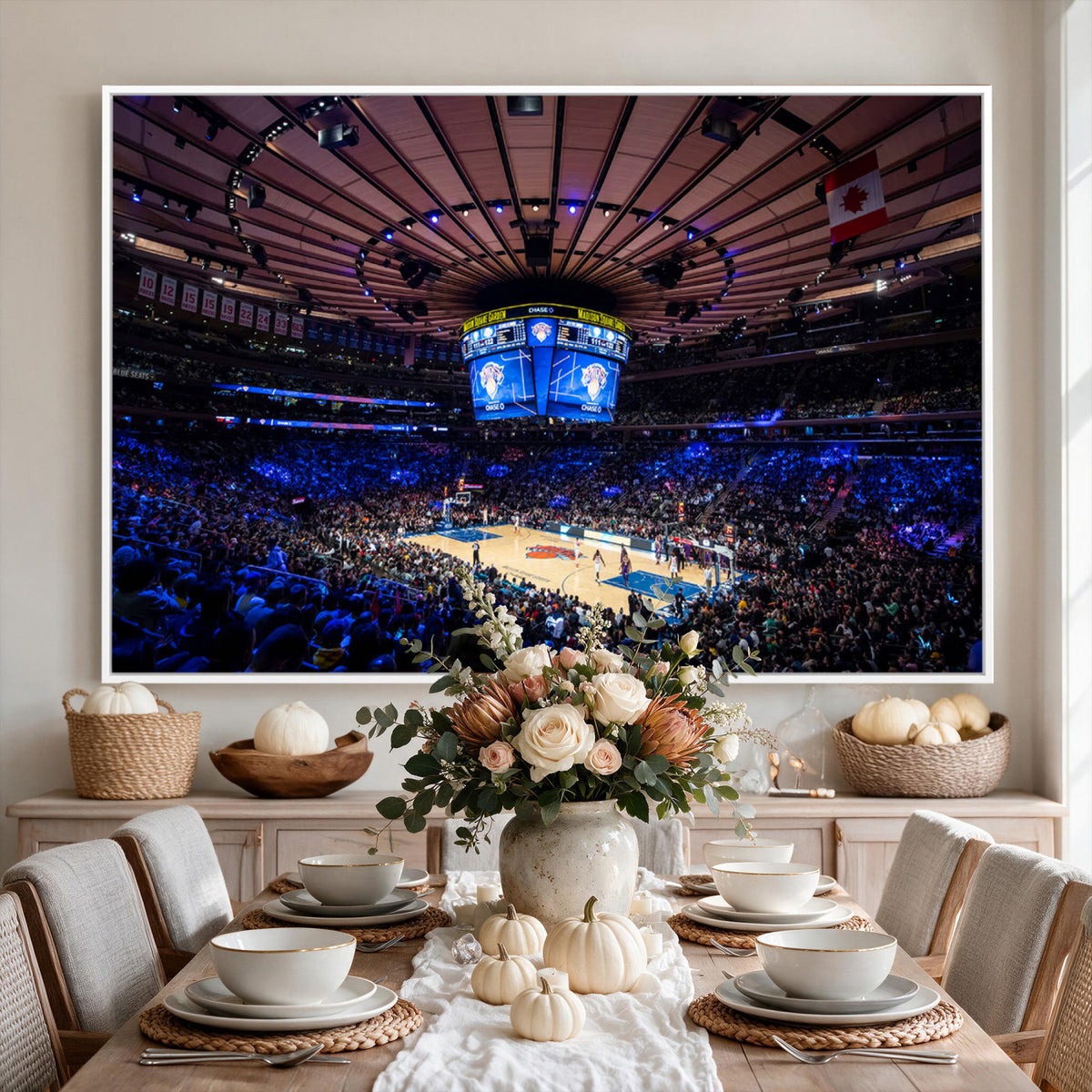 20491-MGV-CV-36X24 - Madison Square Garden Basketball Print Canvas, Basketball Game Triple Canvas Wall Art