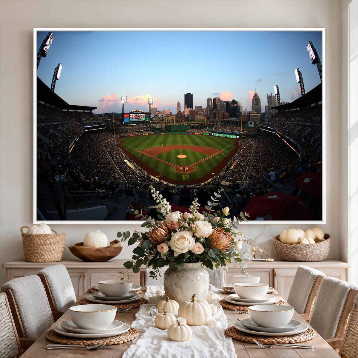 67670-MGV-CV-36X24 - PNC Park Evening Game Triple Canvas Wall Art | Pittsburgh Pirates MLB Stadium