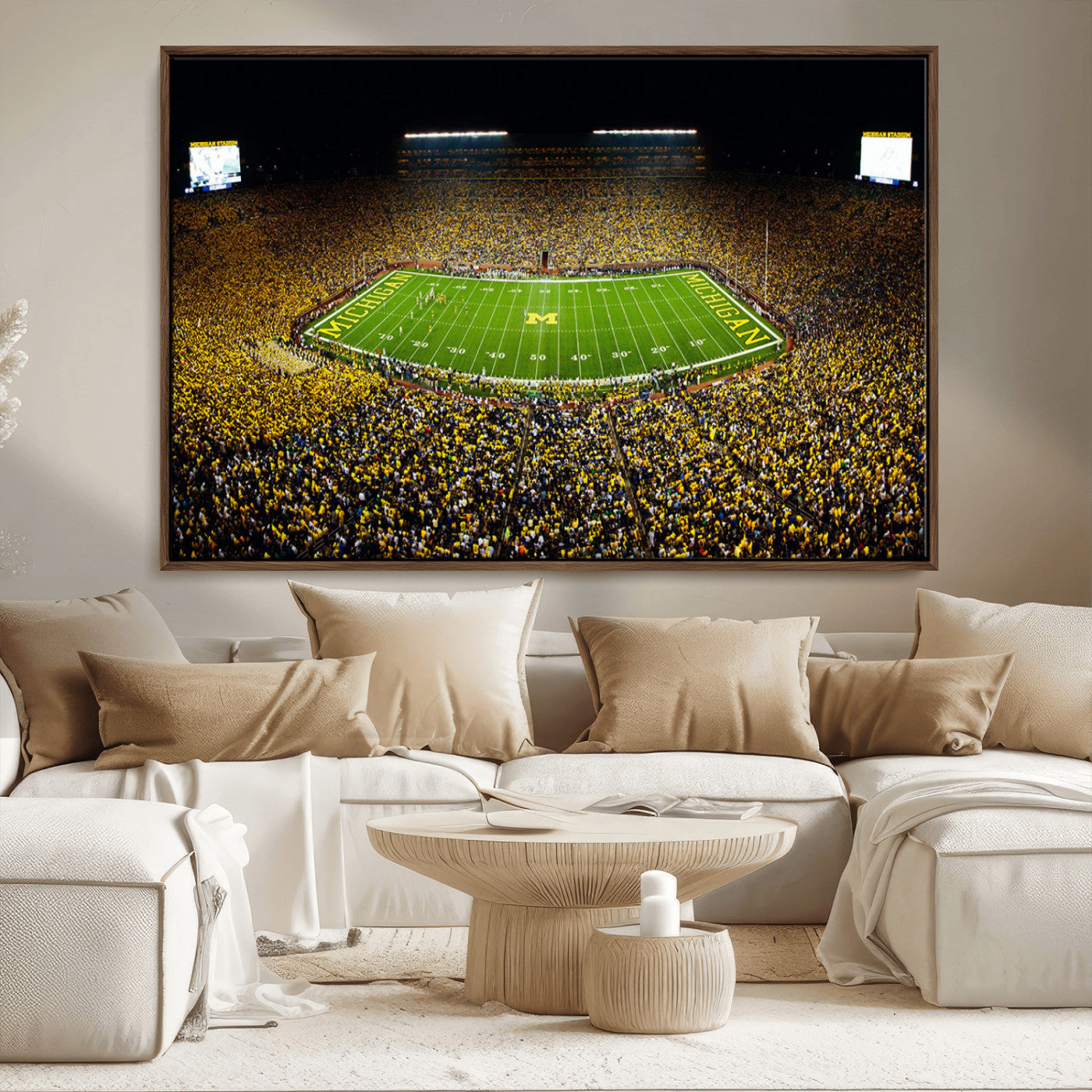 26166-MGV-CV-36X24-Stadium in Michigan Wall Art Canvas Print, Framed American Football Stadium Art Picture Print, Football Stadium Field Perfect Sports Room Decor Artwork