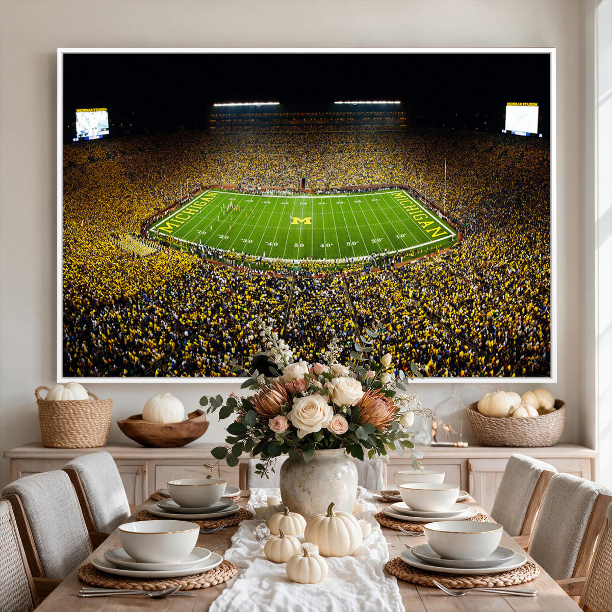 26166-MGV-CV-36X24 - Stadium in Michigan Wall Art Canvas Print, Framed American Football Stadium Art