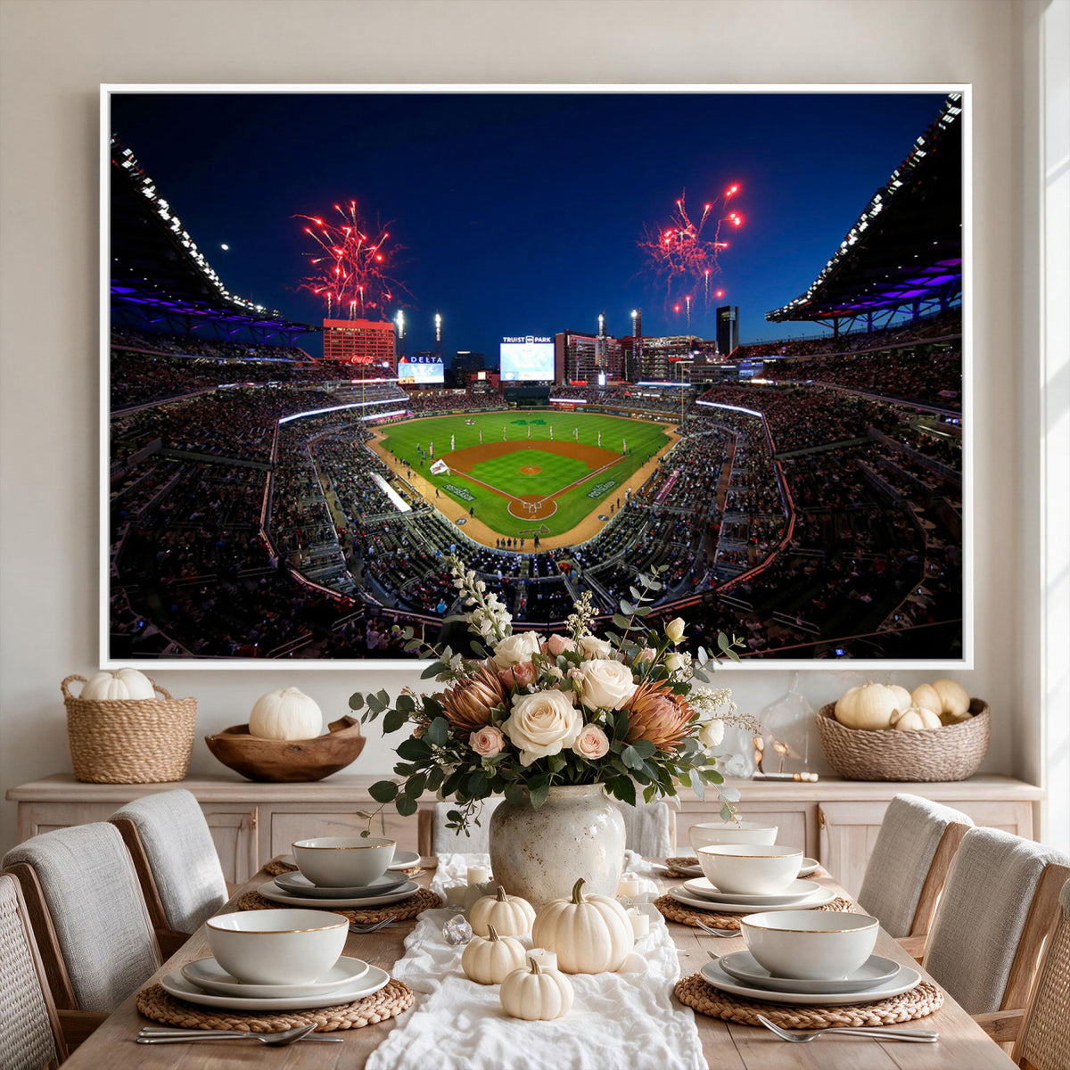 50582-MGV-CV-36X24 - Truist Park Atlanta Braves Baseball Stadium Wall Art Print | Large 3-Panel Canvas Print for Sports