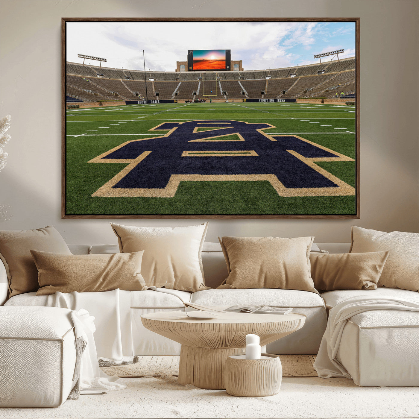 MGV-FC-36X24 - Notre Dame Stadium Giclee Canvas Print | Triptych Wall Art Featuring Iconic Notre Dame Football Field | Ready-to-Hang Sports Stadium Decor