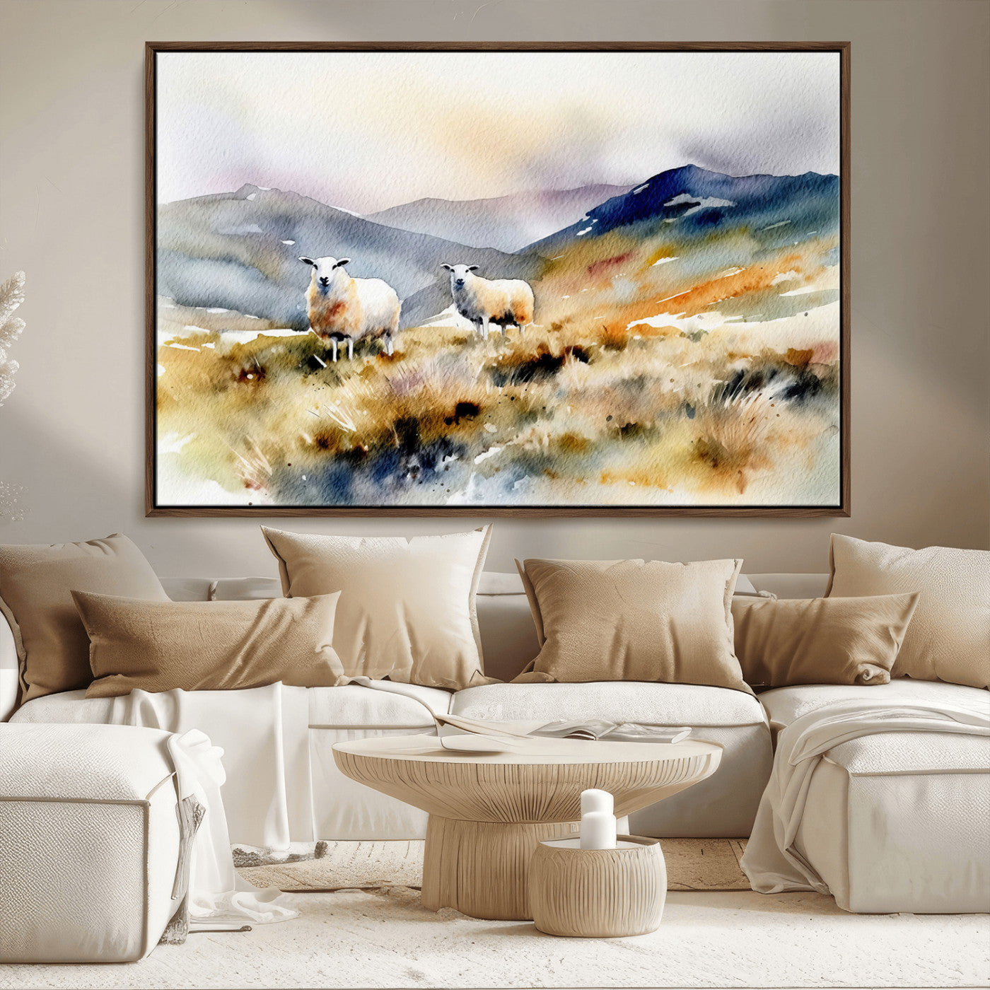 58145-MGV-FC-36X24_Walnut-Watercolor Sheep for Farmhouse Decor Wall Art Canvas Print, Mountain Wall Art Print