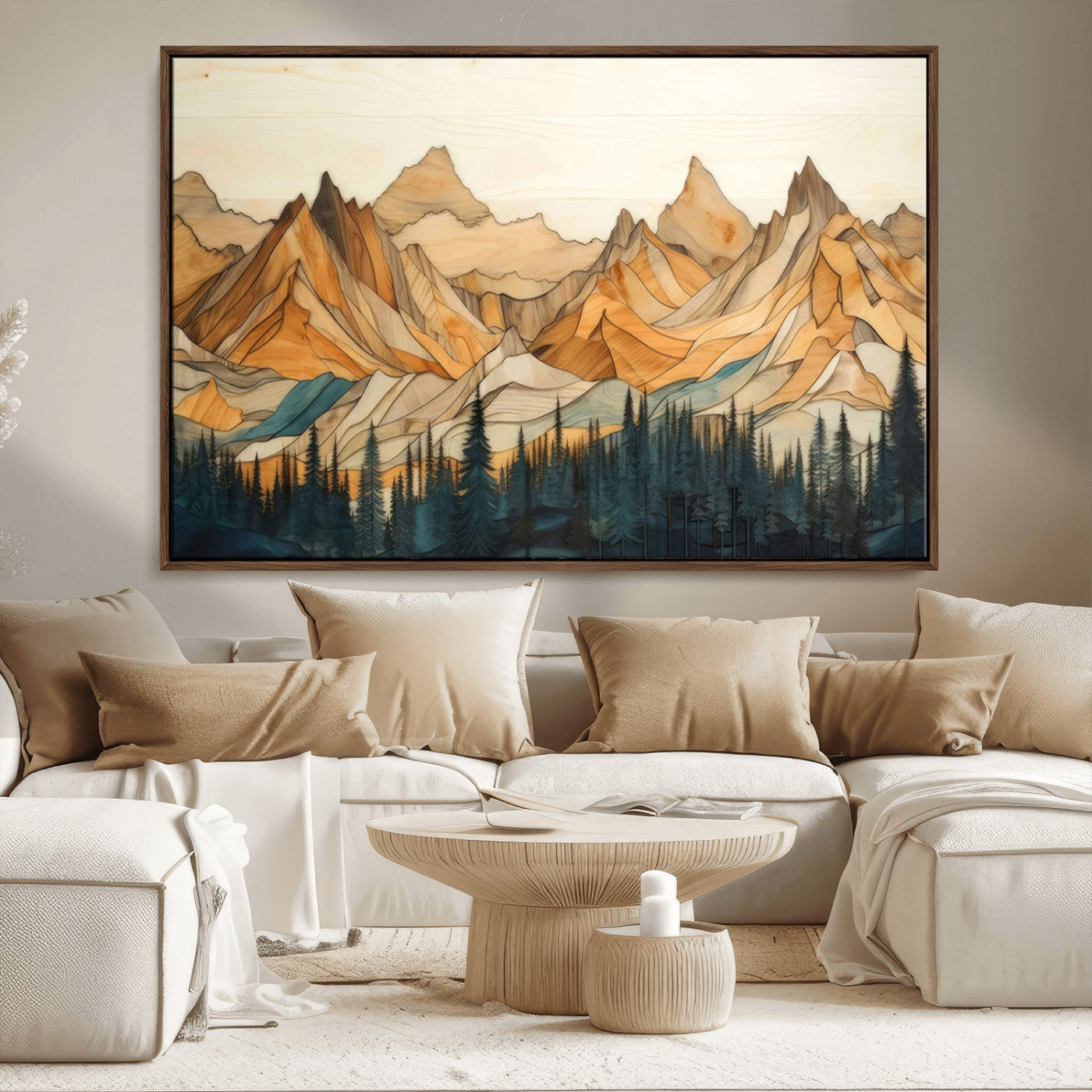 31576-MGV-FC-36X24_Walnut-Rustic Wood Mountain Wall Art Print | Triptych Giclee Print Featuring Handcrafted Forest and