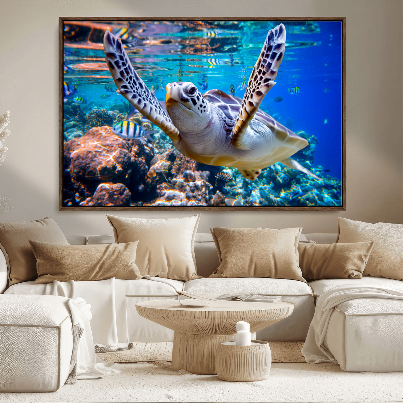 MGV-FC-36X24 - Underwater Sea Turtle Wall Art Canvas Print – Vibrant Ocean Coral Reef Décor, Ready to Hang