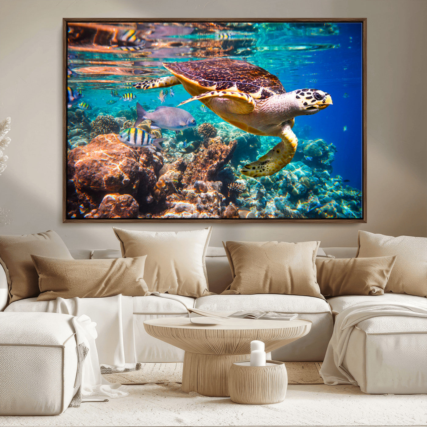 MGV-FC-36X24 - Sea Turtle Wall Art Canvas Print – Vibrant Ocean Coral Reef Décor, Ready to Hang