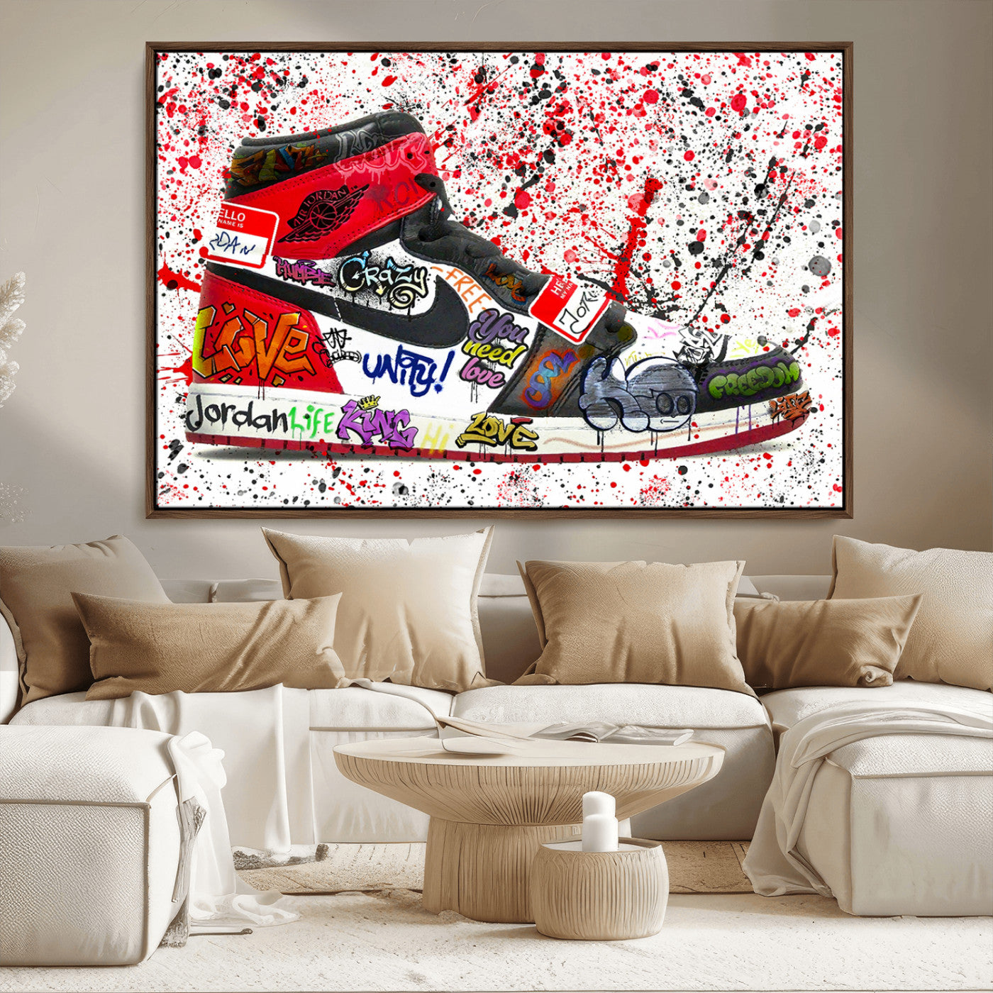 MGV-FC-36X24 - Jordan Shoes Graffiti Wall Art Canvas Print- Jordan Graffiti Canvas Wall Art - Framed Perfect for Sneaker heads and Urban Art Lovers