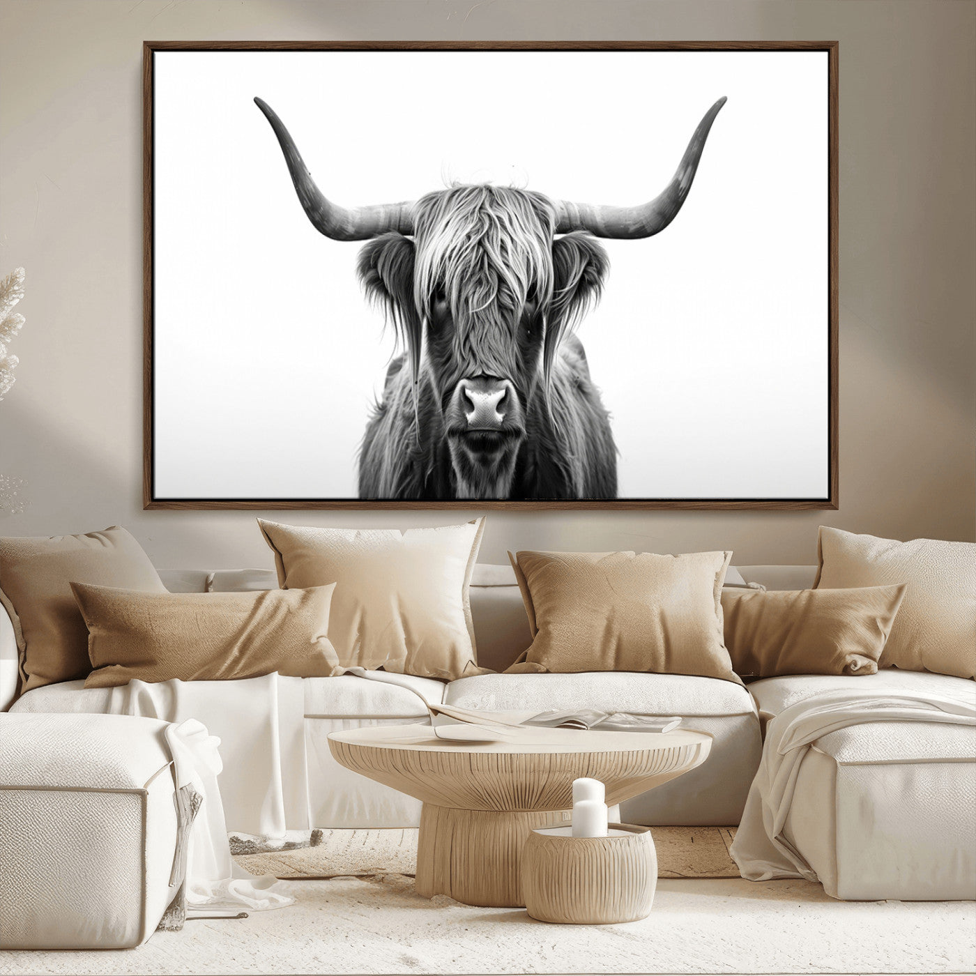 MGV-FC-36X24 - Highland Wall Art Canvas Print – Minimalist Black and White Farmhouse Décor, Ready to Hang