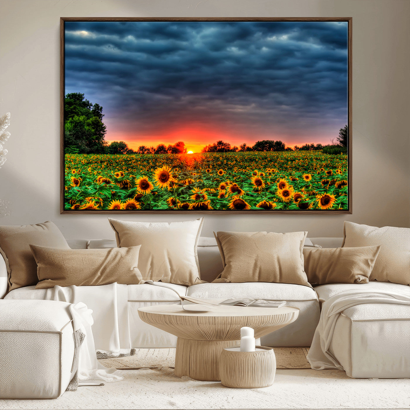 MGV-FC-36X24 - Golden Sunflower Field at Sunset – Breathtaking Sky and Vibrant Flowers, Ready to Hang Wall Art