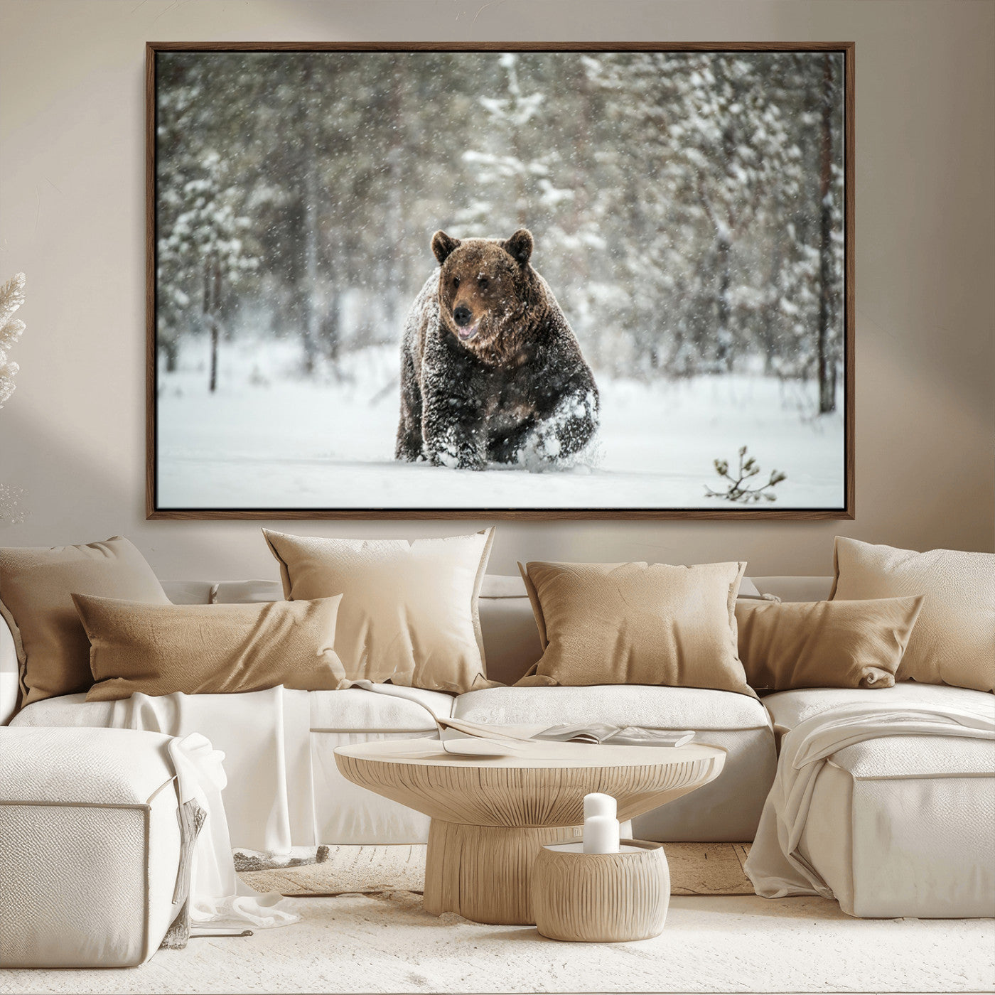 MGV-FC-36X24 - Wall Art Canvas Print – Grizzly Bear in Snowy Forest Powerful Presence Snowy Wilderness Wild Beauty