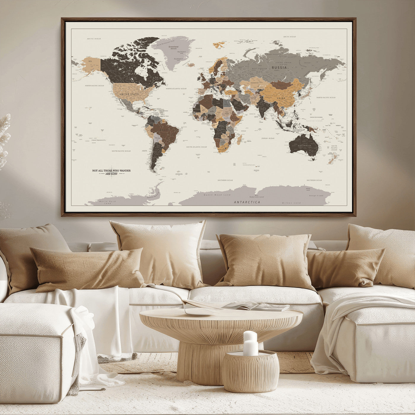 MGV-FC-36X24 - Push Pin World Map Canvas Print – Framed Wall Art for Couples to Track Their Travels – Anniversary
