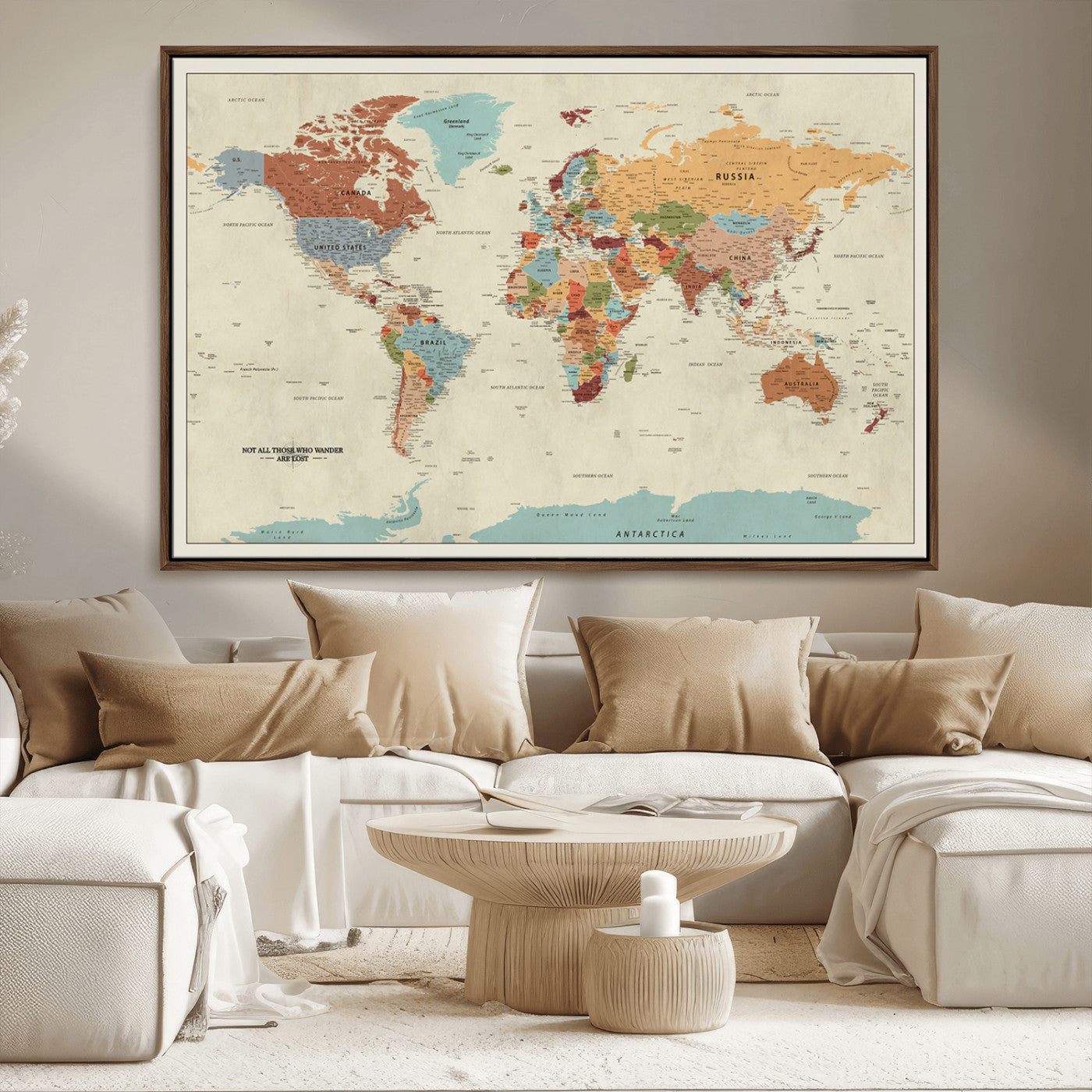 MGV-FC-36X24 - Push Pin World Map Canvas Print – Framed Wall Art for Couples to Track Their Travels – Anniversary