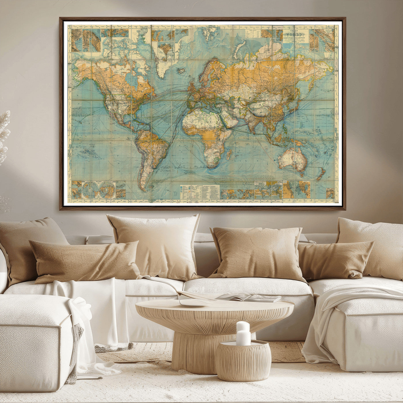 MGV-FC-36X24 - Push Pin World Map Canvas Print – Framed Wall Art for Couples to Track Their Travels – Anniversary