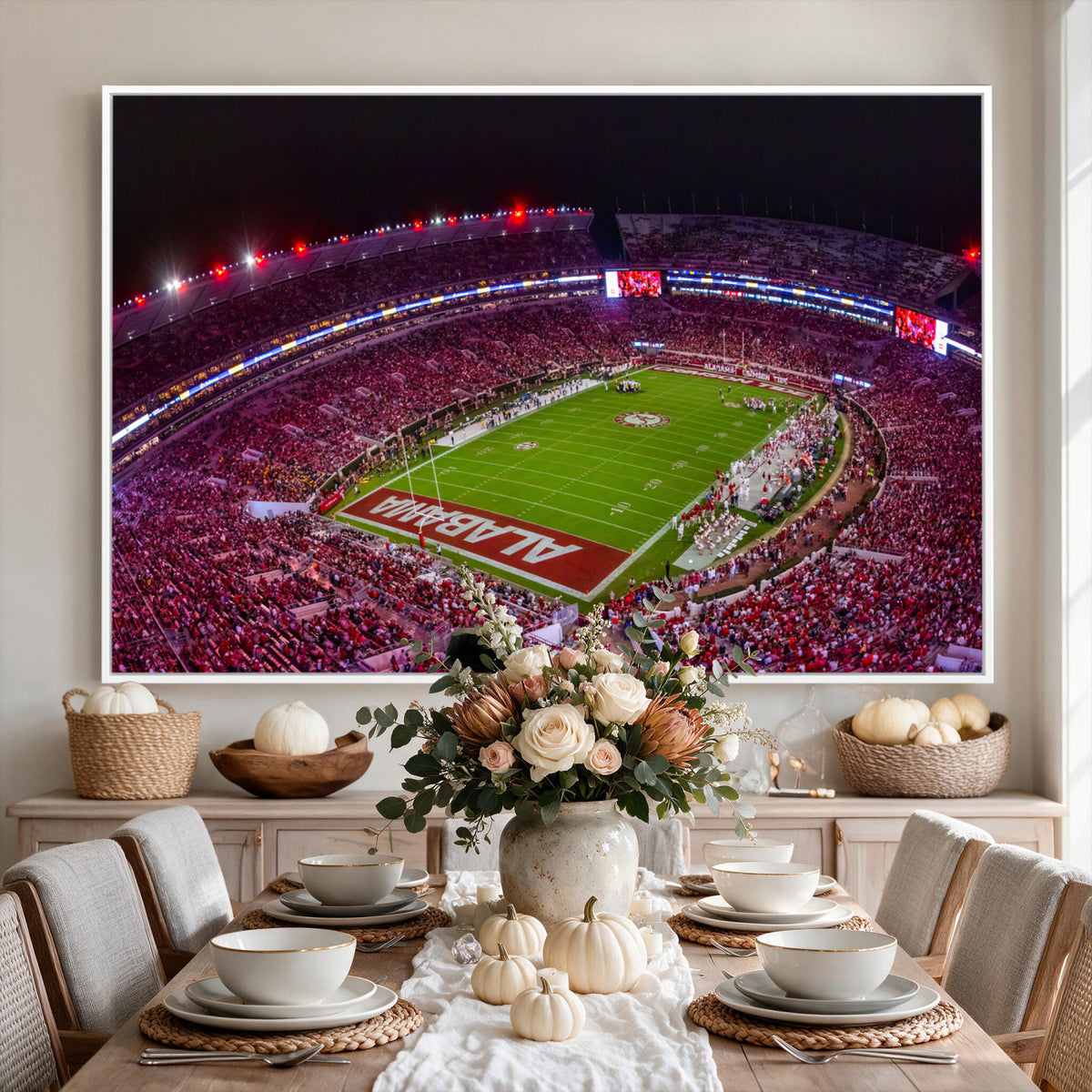 11343-MGV-CV-36X24 - Bryant-Denny Stadium Night Game Triple Canvas Wall Art | Alabama Crimson Tide Football