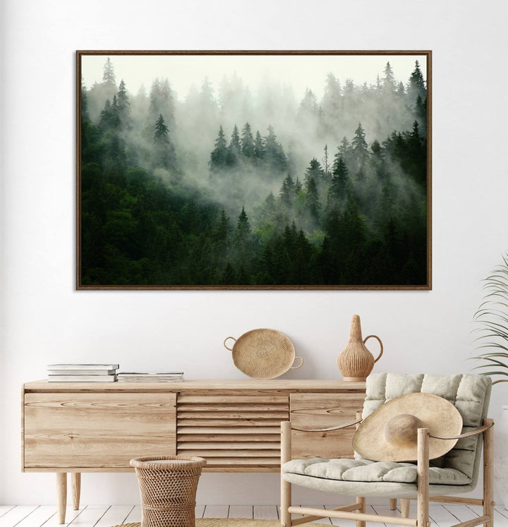 Misty Forest Mountain Wall Art | Large 3-Panel Foggy Landscape Canvas Print | Misty Forest Canvas Art | Nature Wall Art for Home | Mountain Fog Print