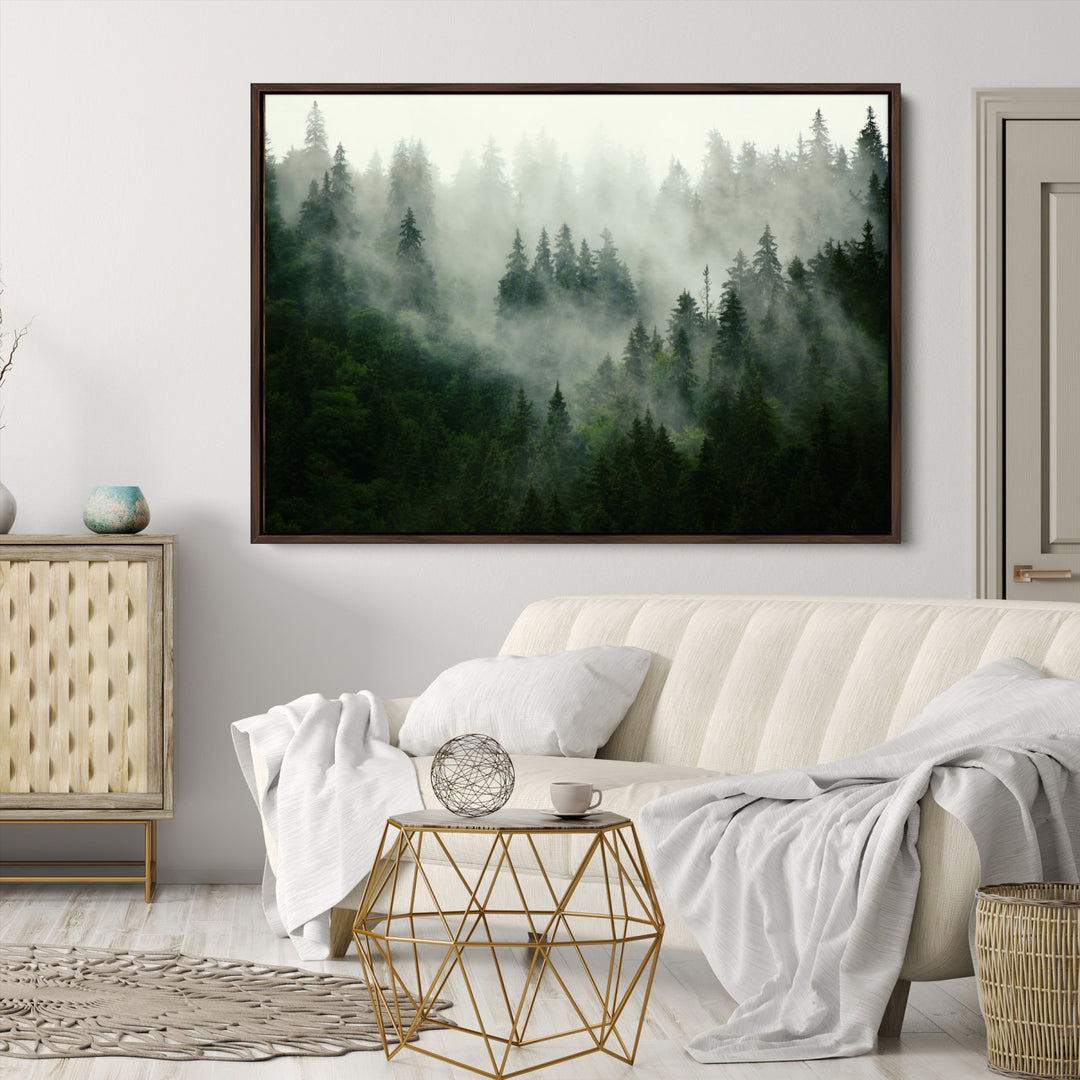 Misty Forest Wall Art Canvas Print - Foggy Forest Landscape Canvas Wall Art – Serene Triptych Nature Print – Woodland Landscape Decor