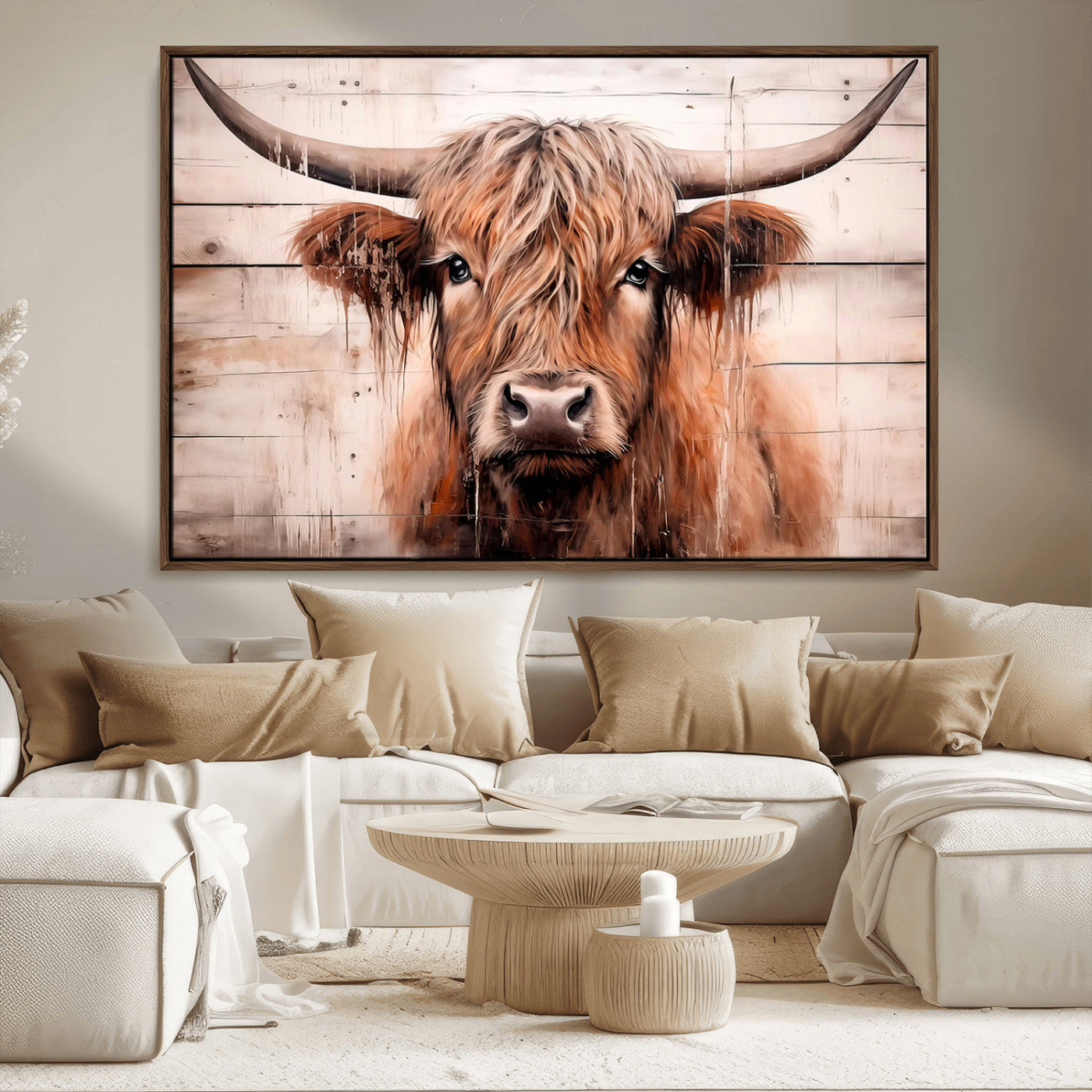 MGV-FC-36X24 - Vintage Scottish Highland Cow Cattle Art Print Farmhouse Wall Art Canvas Print