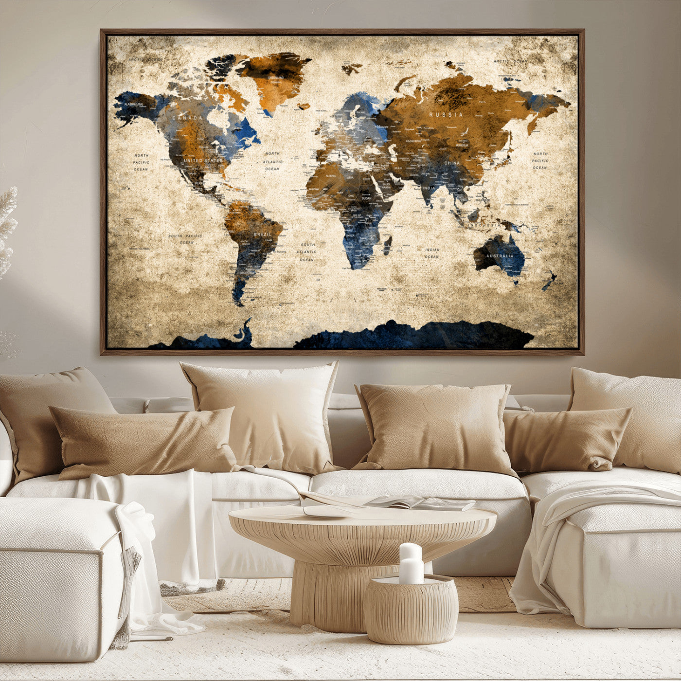 MGV-FC-36X24 - World Map Canvas Print – Framed Wall Art Anniversary Gift or Home Adventure Decor