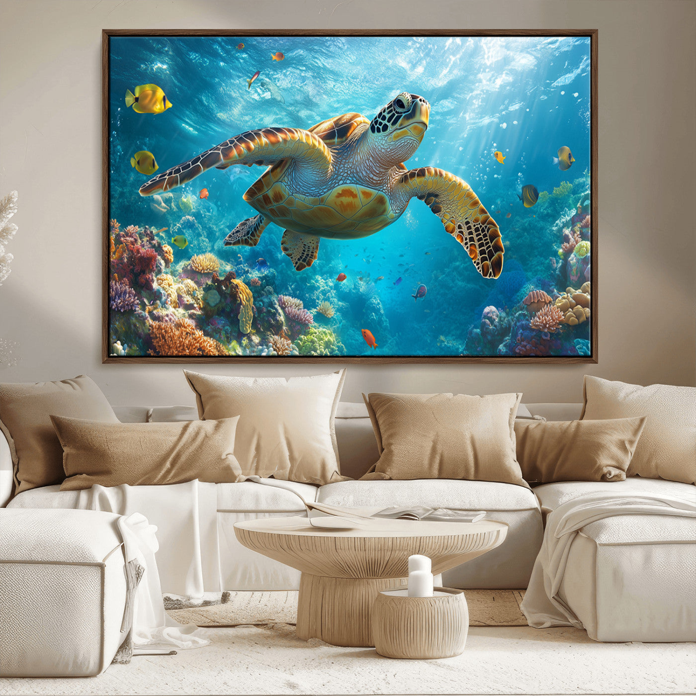MGV-FC-36X24 - Sea Turtle Underwater Canvas Wall Art Print - Vibrant Ocean Wildlife Decor, Marine Wall Art