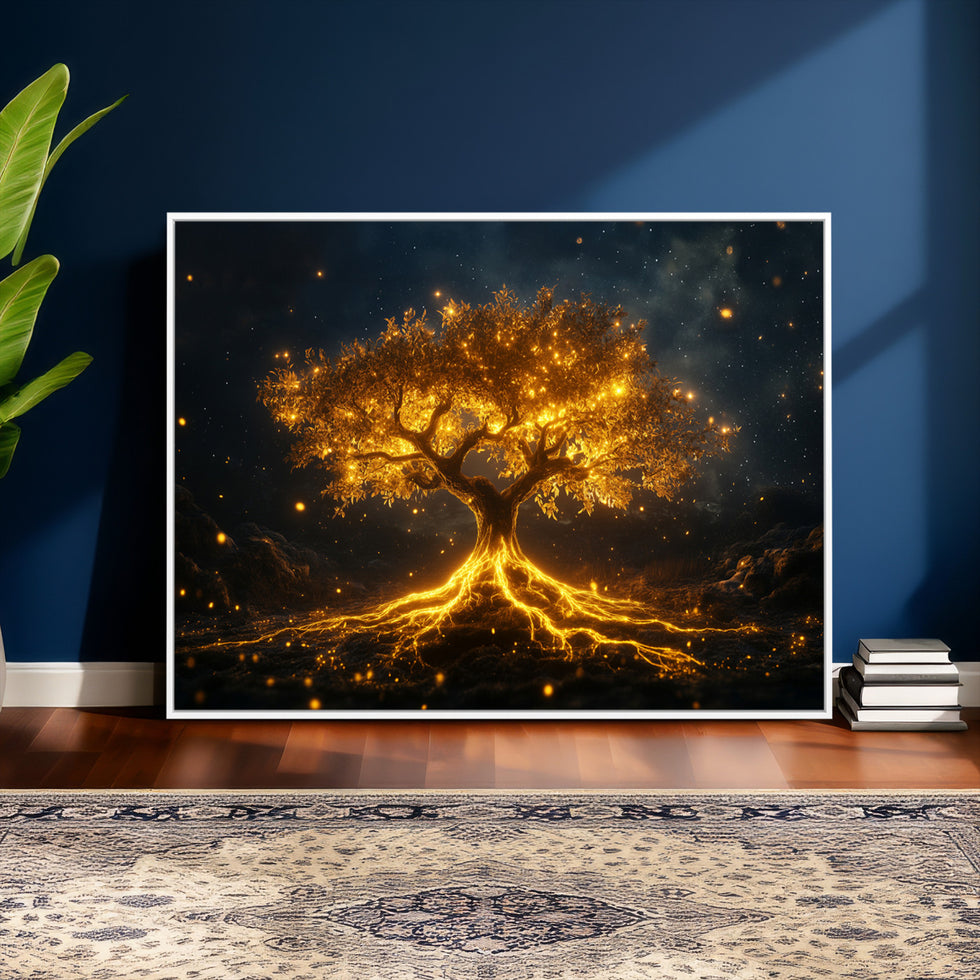 Golden Tree of Life Canvas Wall Art Print - Majestic Glowing Tree ...