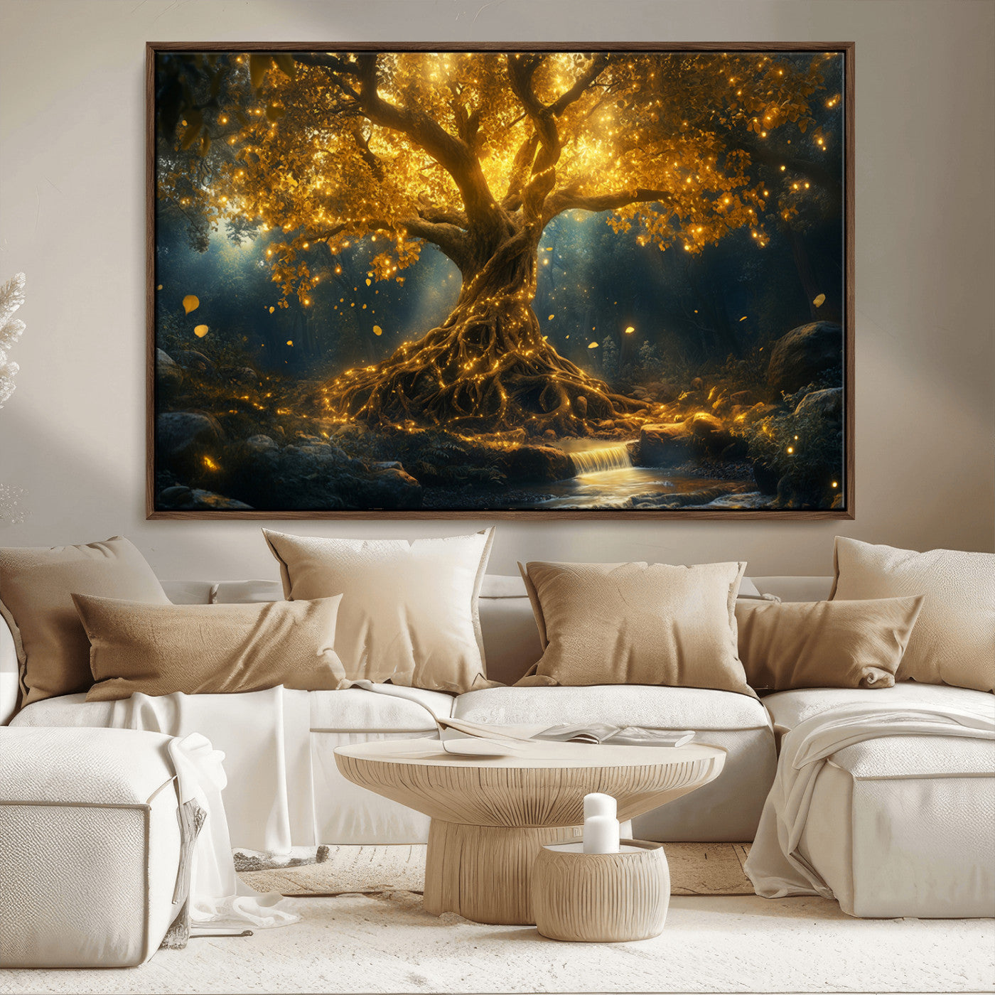 MGV-FC-36X24 - Golden Tree of Life Canvas Wall Art Print - Majestic Glowing Tree Wall Art Print