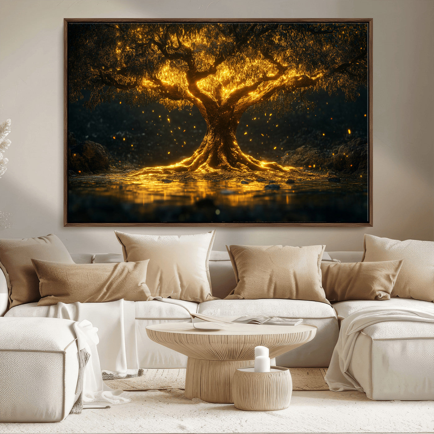 MGV-FC-36X24 - Golden Tree of Life Canvas Wall Art Print - Majestic Glowing Tree Wall Art Print