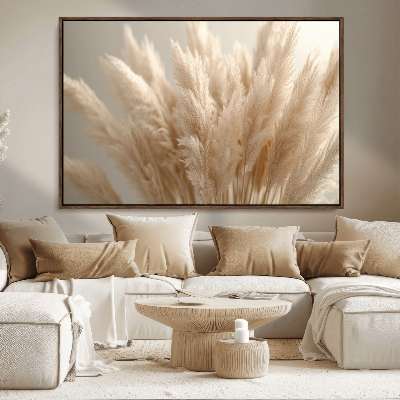 MGV-FC-36X24 - Pampas Grass Canvas Wall Art - Elegant Neutral Decor for Living Room, Boho Minimalist Artwork, Ready