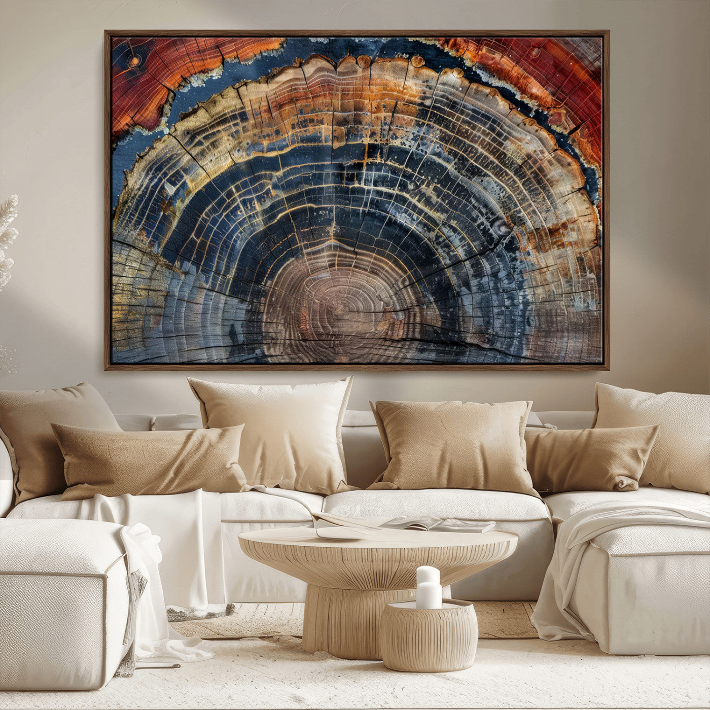 MGV-FC-36X24 - Abstract Tree Ring Wall Art, Colorful Framed Tree Ring Wall Decor, Minimalist Home Canvas Art,