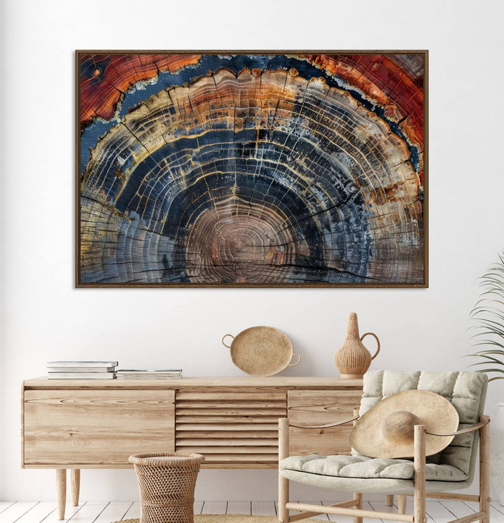 Abstract Tree Ring Wall Art, Colorful Framed Tree Ring Wall Decor, Minimalist Home Canvas Art, Modern Farmhouse Decor